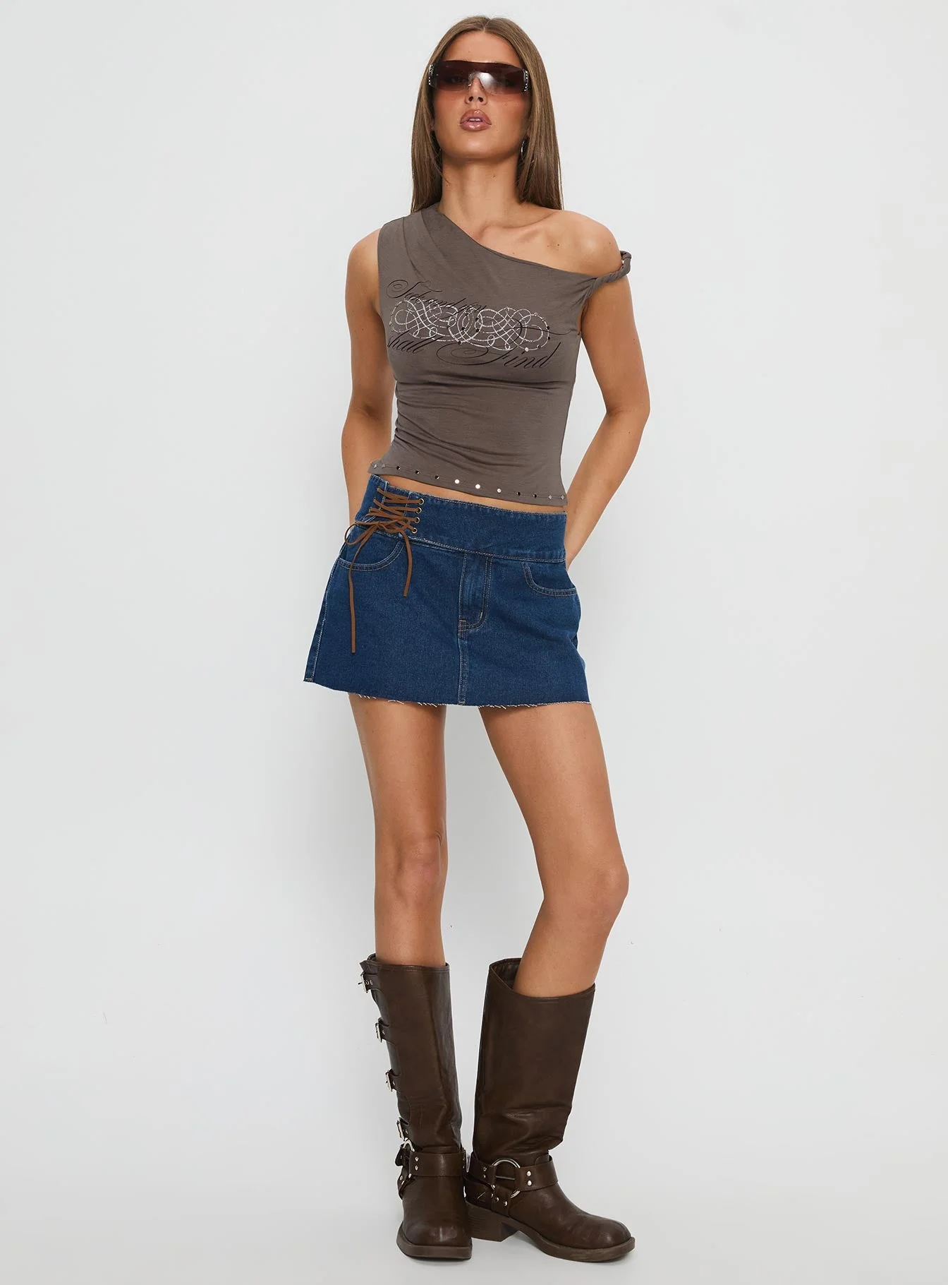 Indie Tie Up Mini Skirt Mid Wash - Image 3