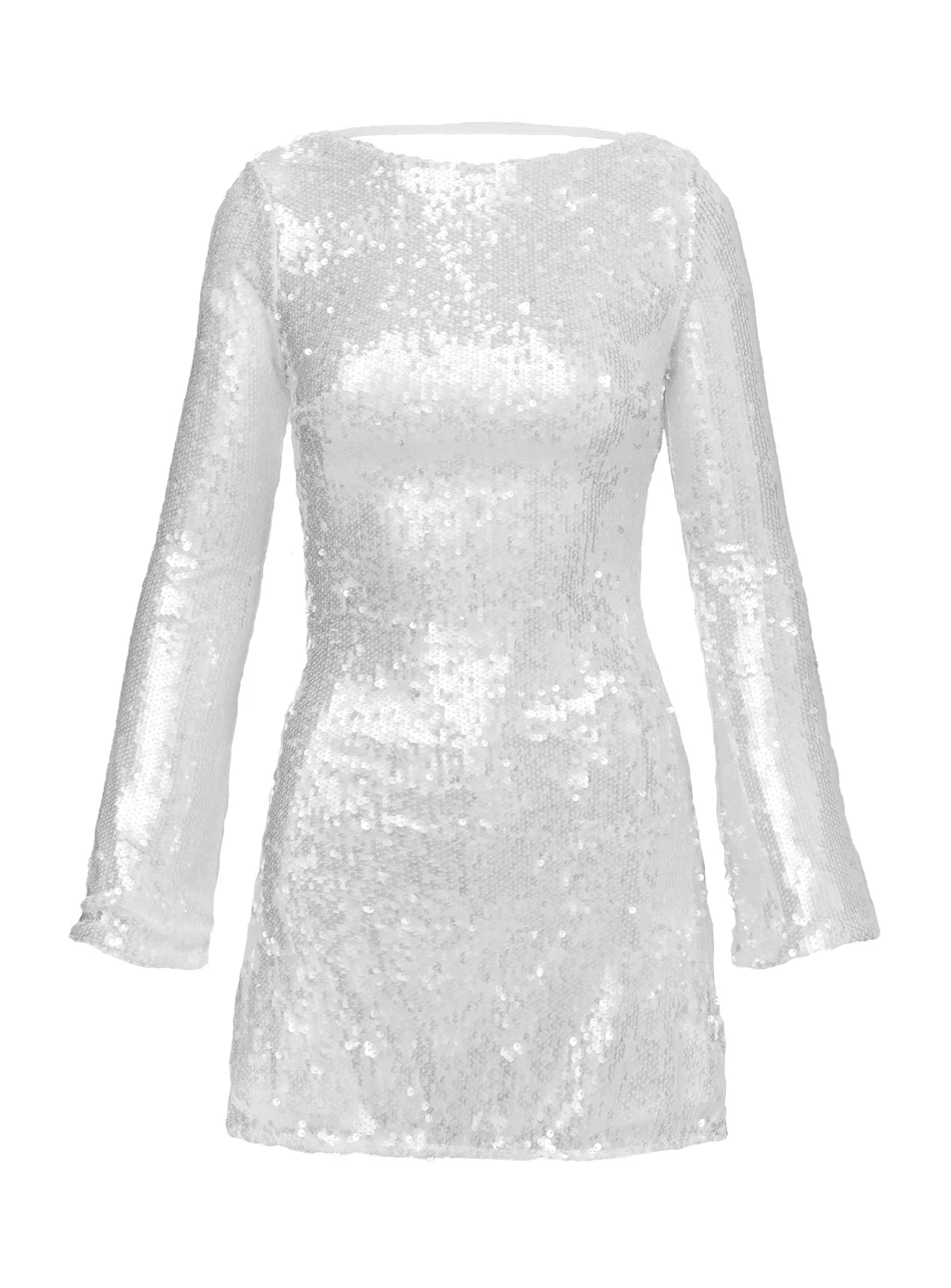 Interstella Sequin Long Sleeve Mini Dress White - Image 5