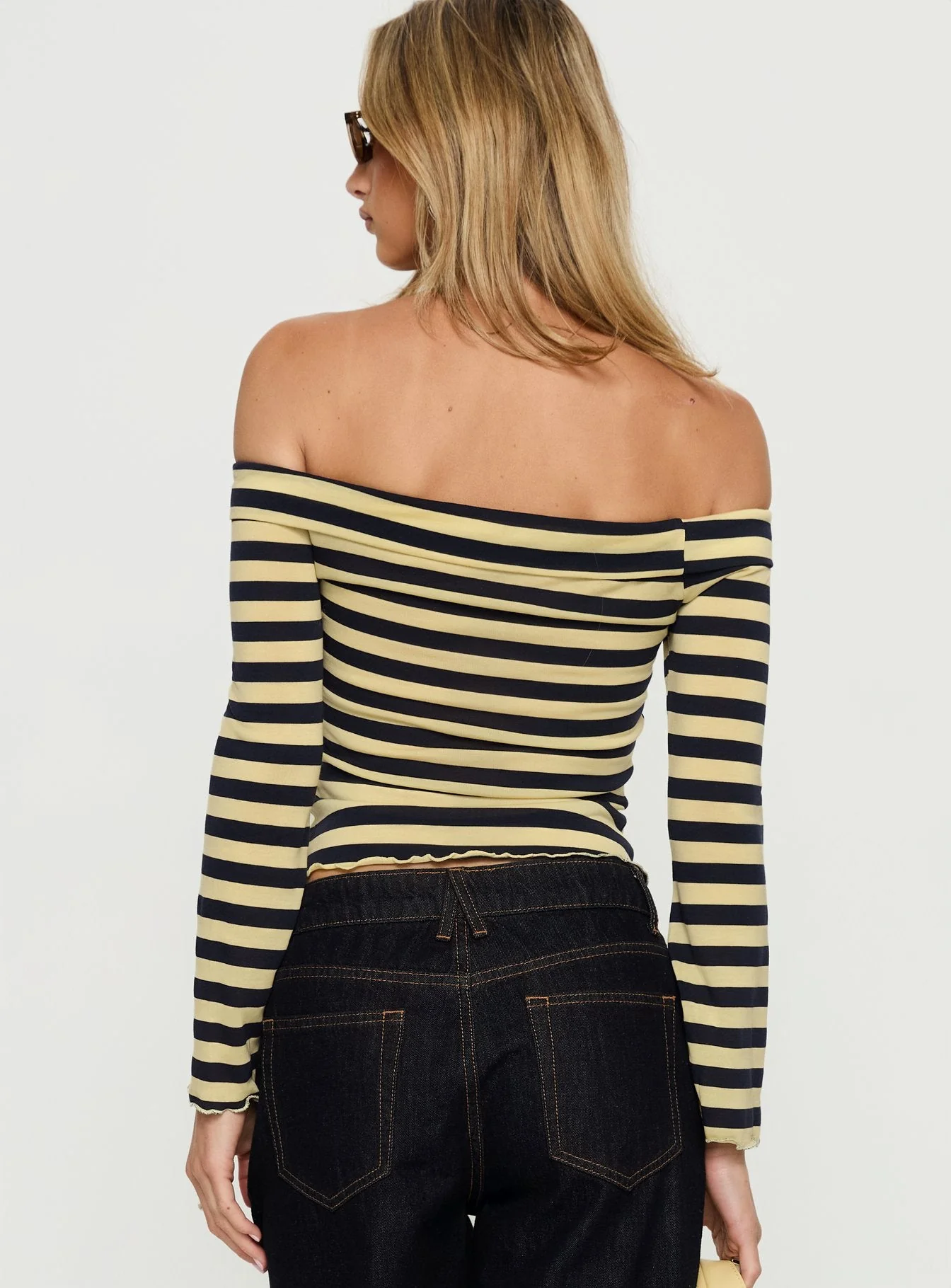 Ivonna Off Shoulder Long Sleeve Top Lemon Stripe - Image 4