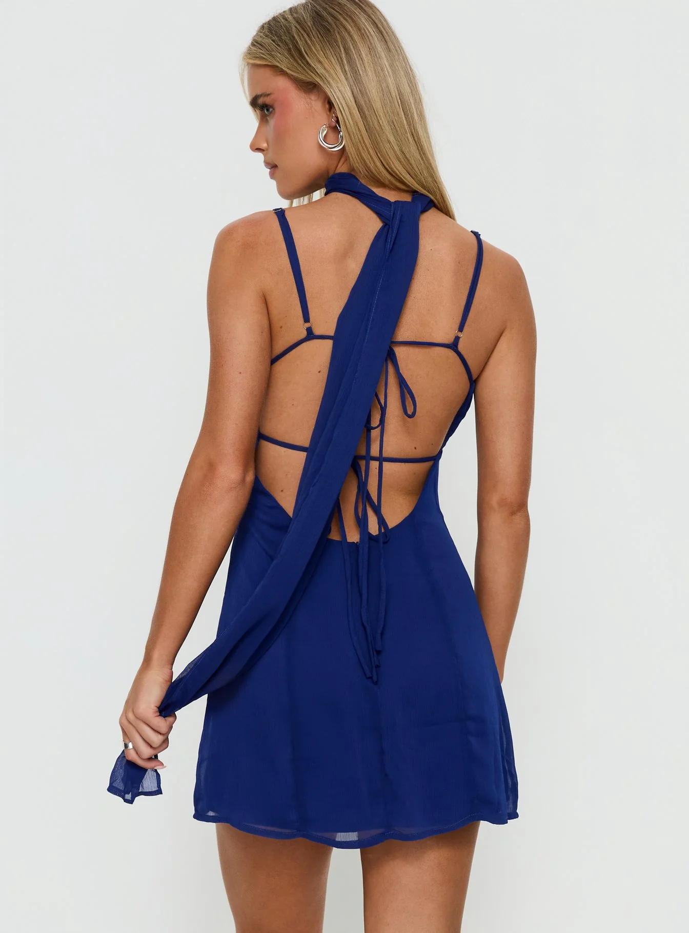 Jadira Scarf Mini Dress Navy - Image 4
