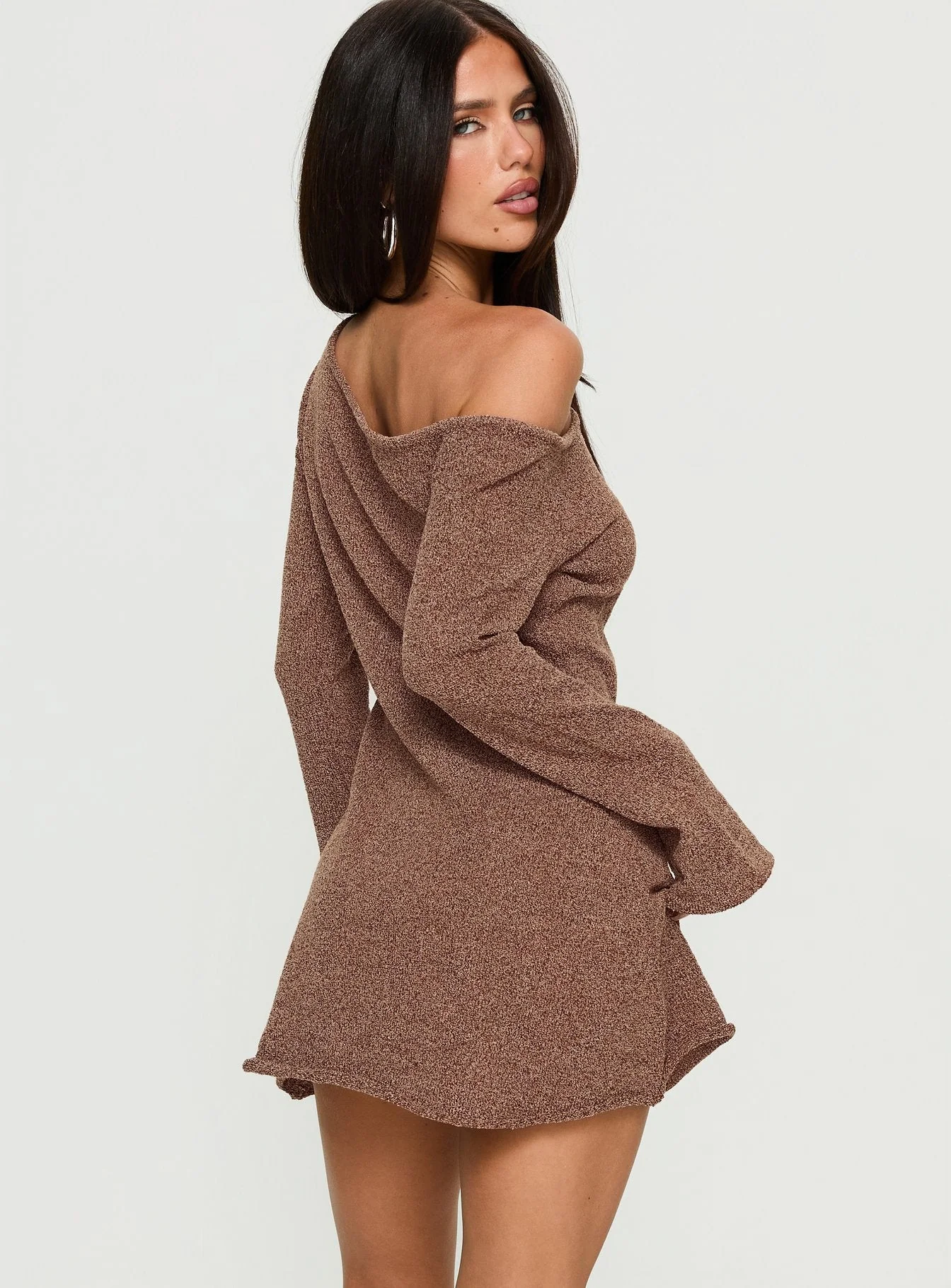 Jaede Off Shoulder Knit Mini Dress Mocha - Image 4