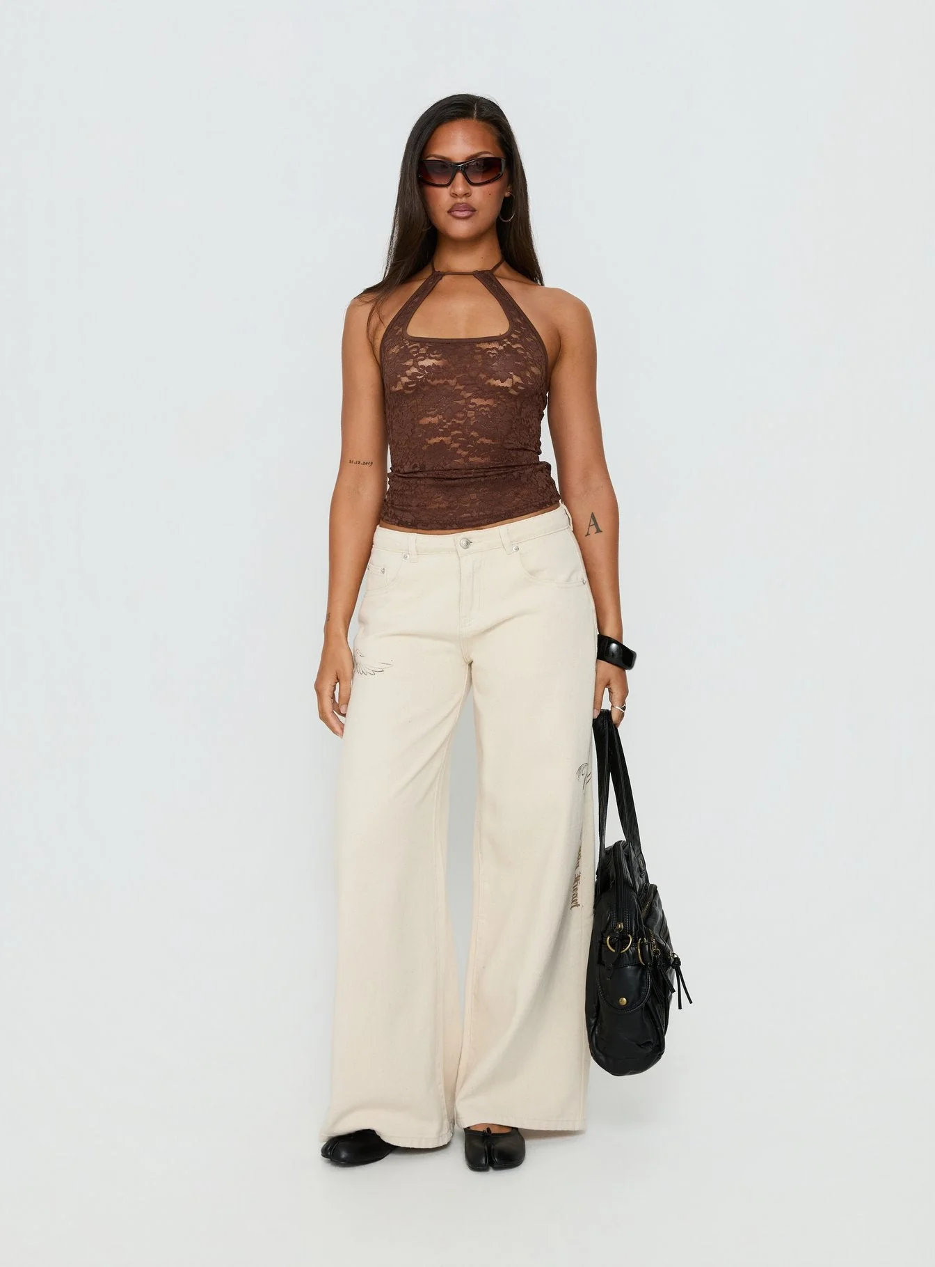 Janais Lace Tie Neck Top Chocolate - Image 2