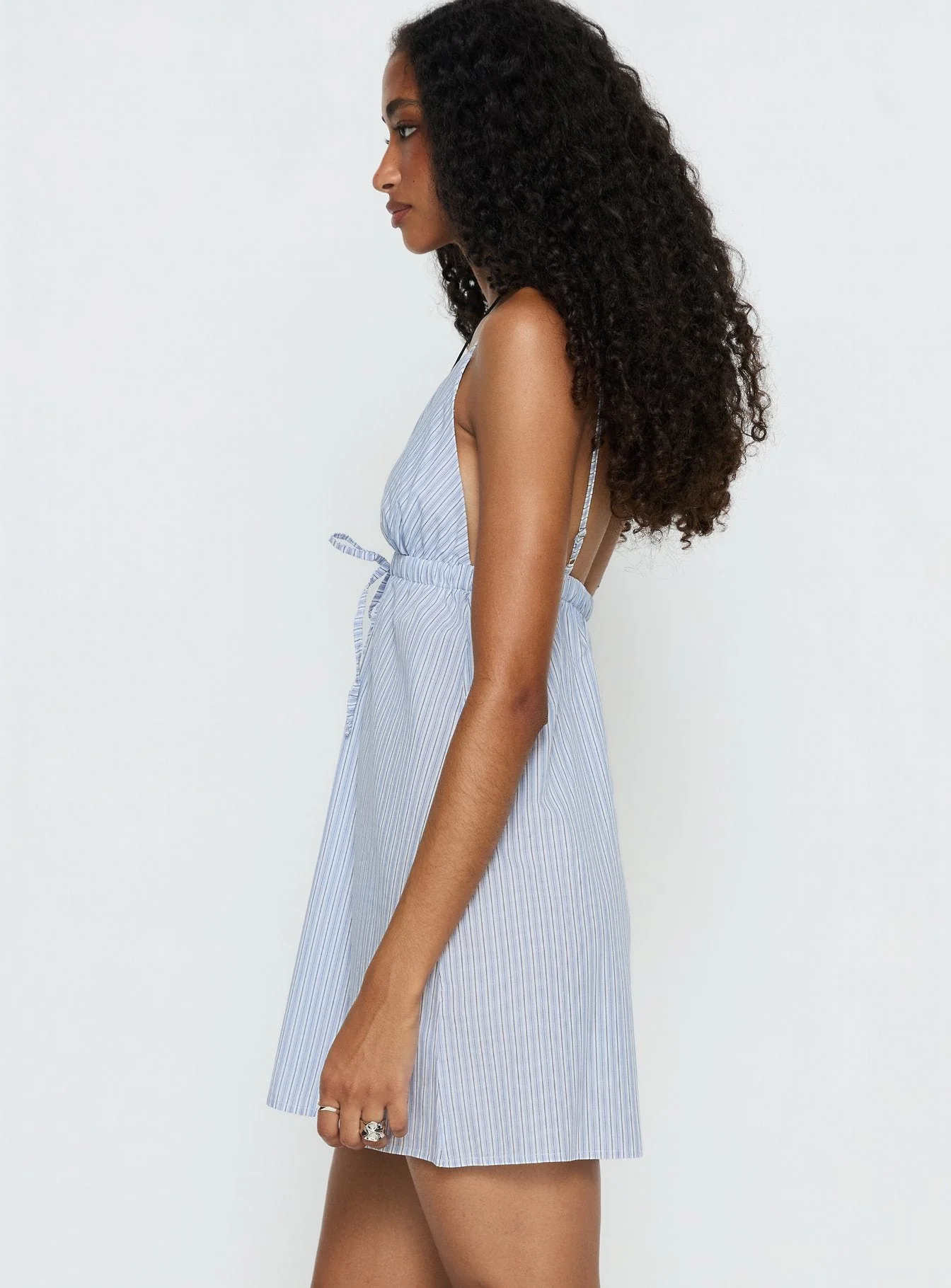 Jannine V Neck Mini Dress Blue Stripe - Image 4