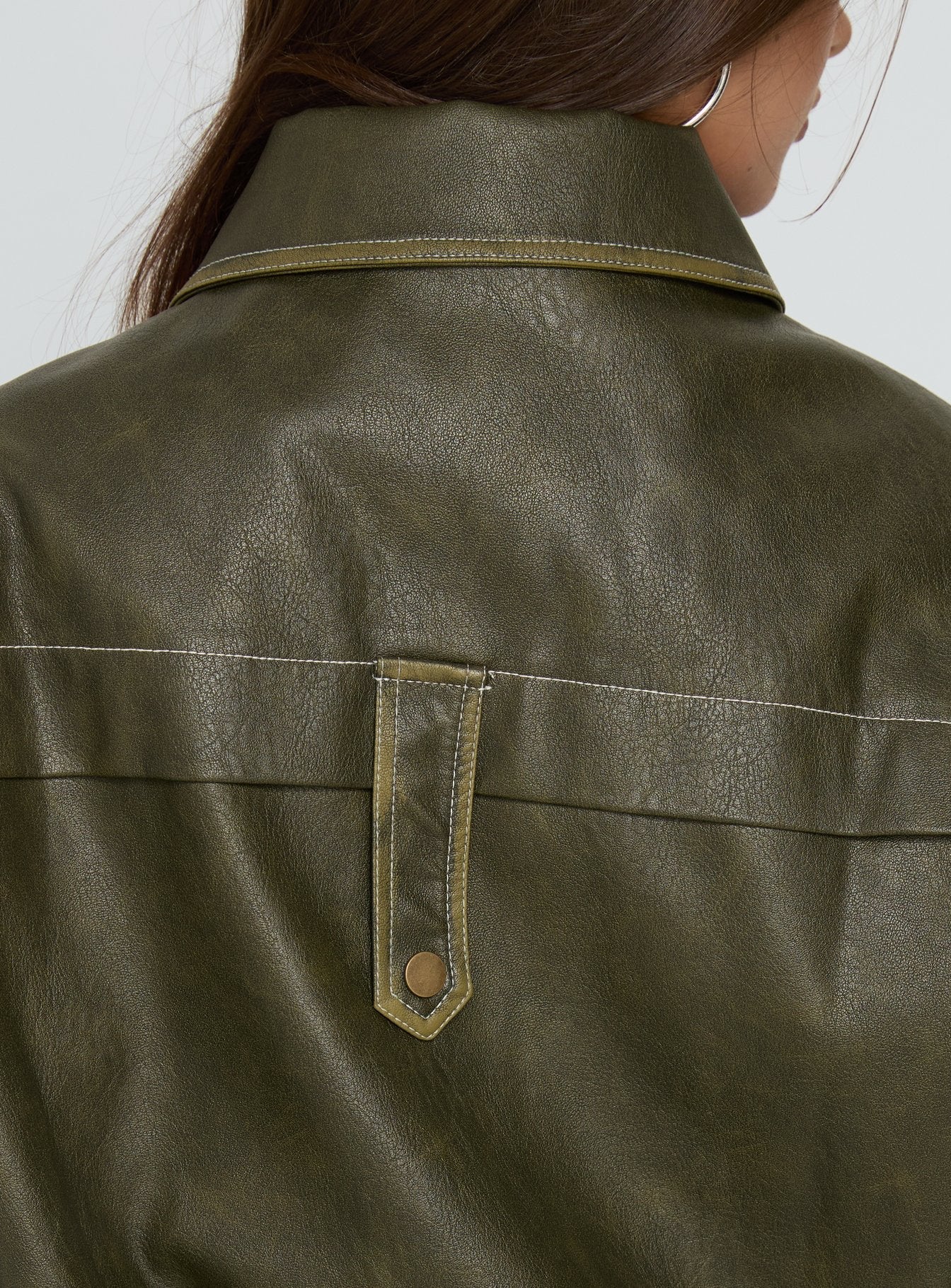 Jaxton Faux Leather Bomber Jacket Olive - Image 6