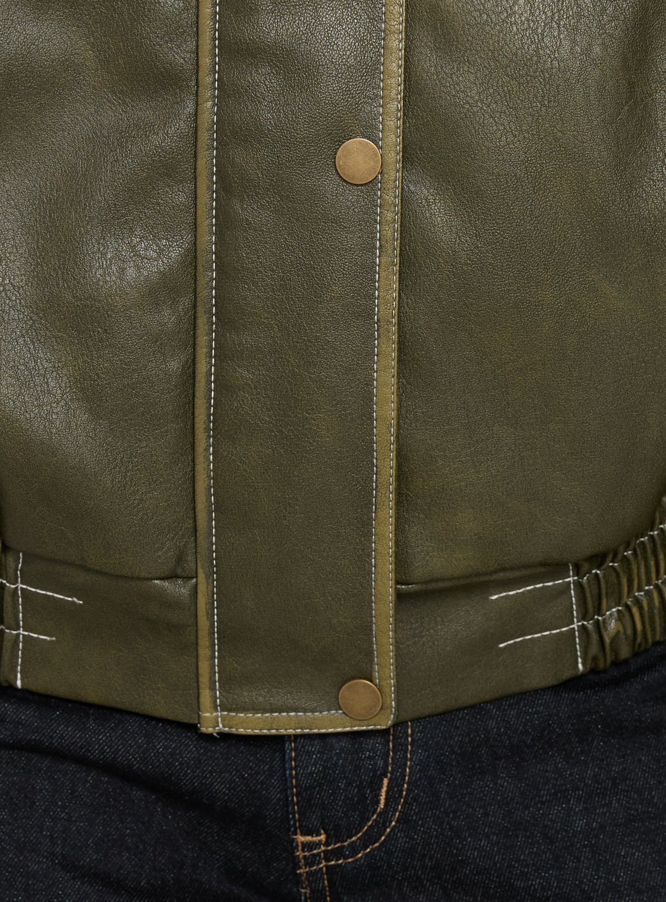 Jaxton Faux Leather Bomber Jacket Olive - Image 8