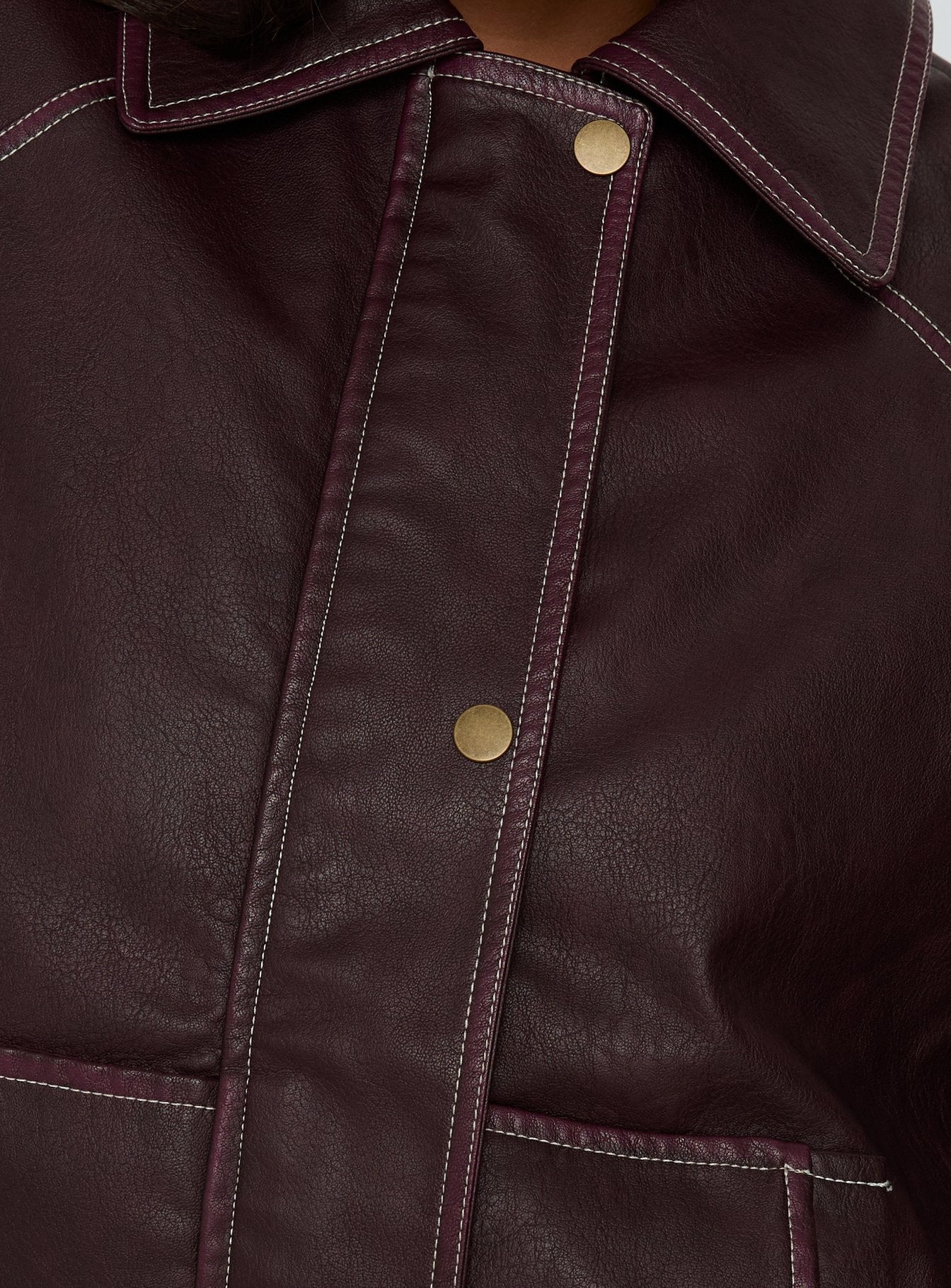 Jaxton Faux Leather Jacket Burgundy - Image 5