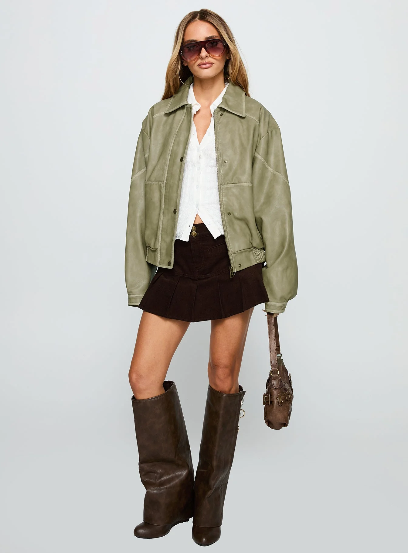 Jaxton Faux Leather Jacket Taupe - Image 3