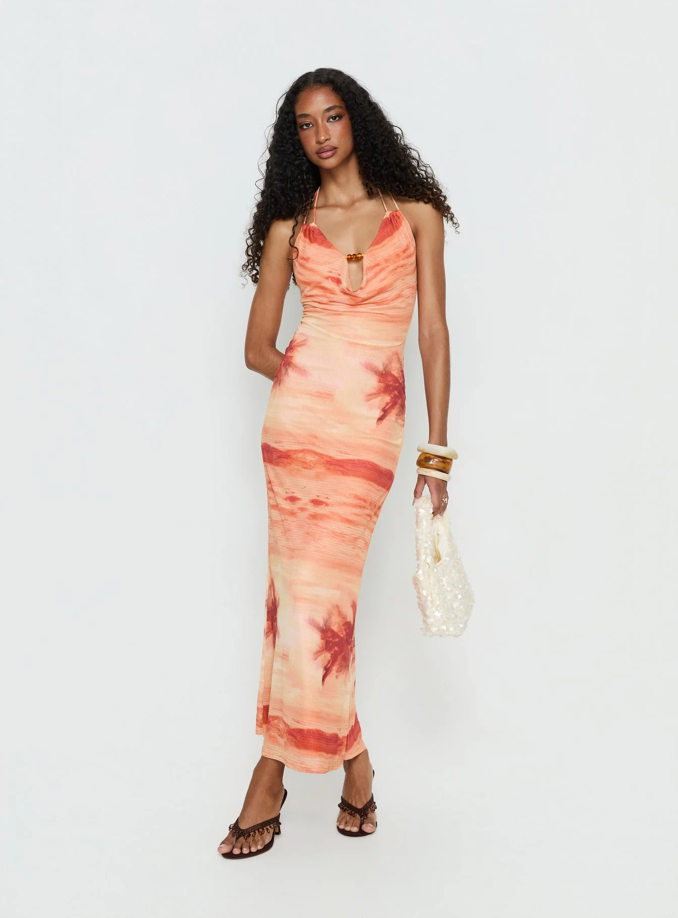Jazina Keyhole Maxi Dress Orange Multi - Image 2