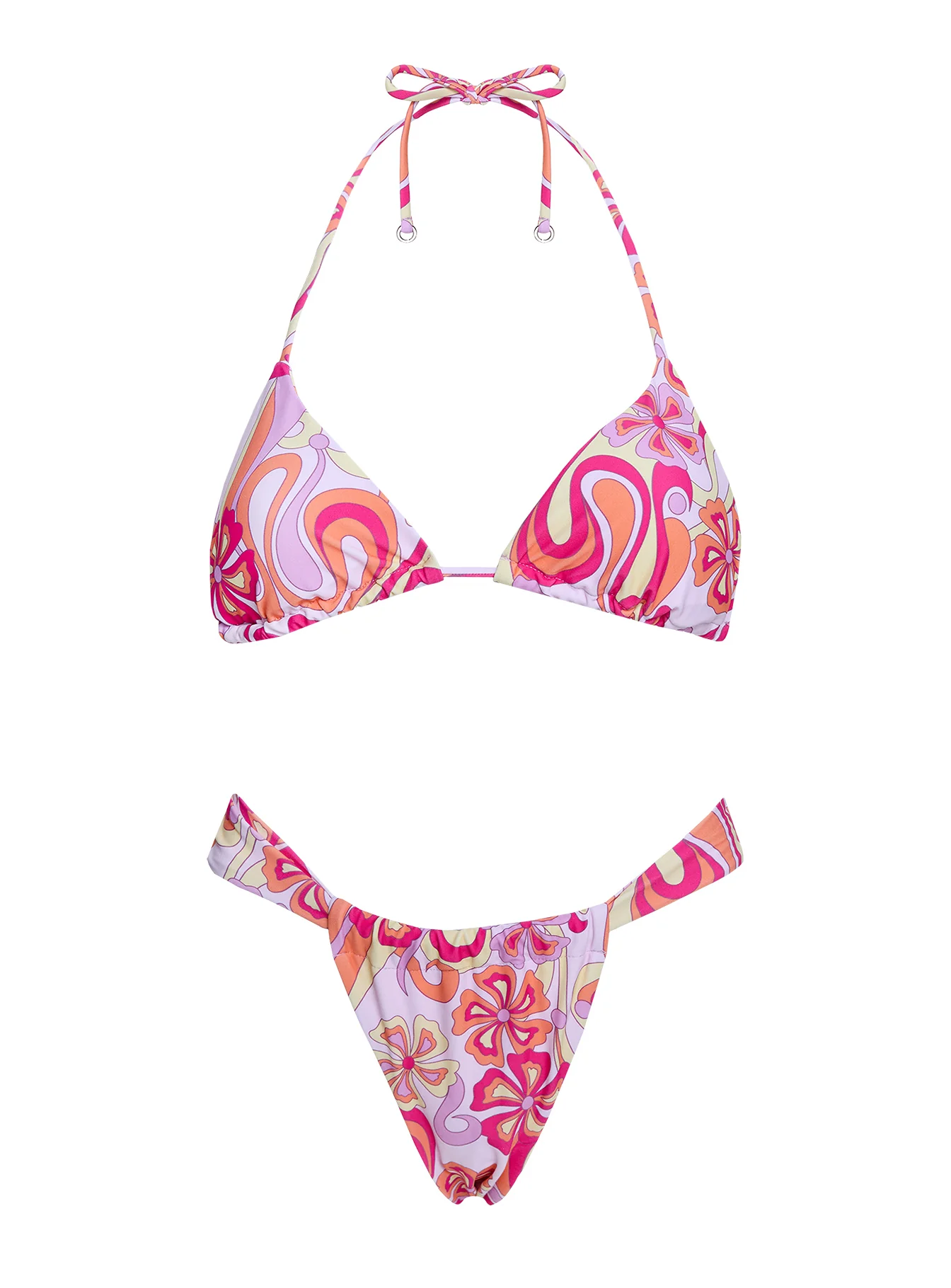 Jenner Triangle Bikini Top Pink Retro Floral - Image 5