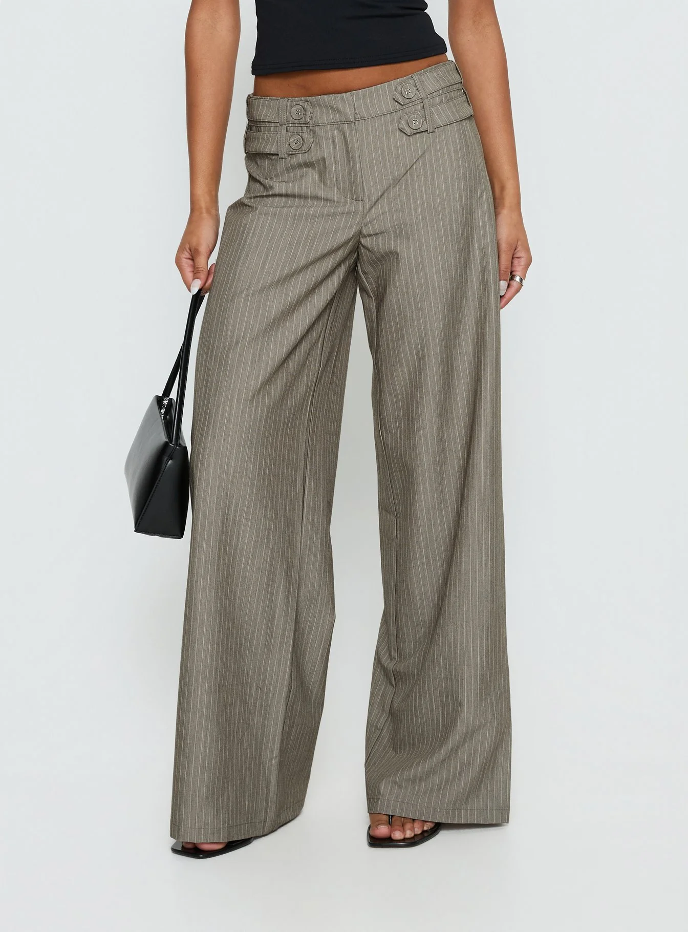 Jette Tailored Buckle Pant Taupe Pinstripe - Image 2