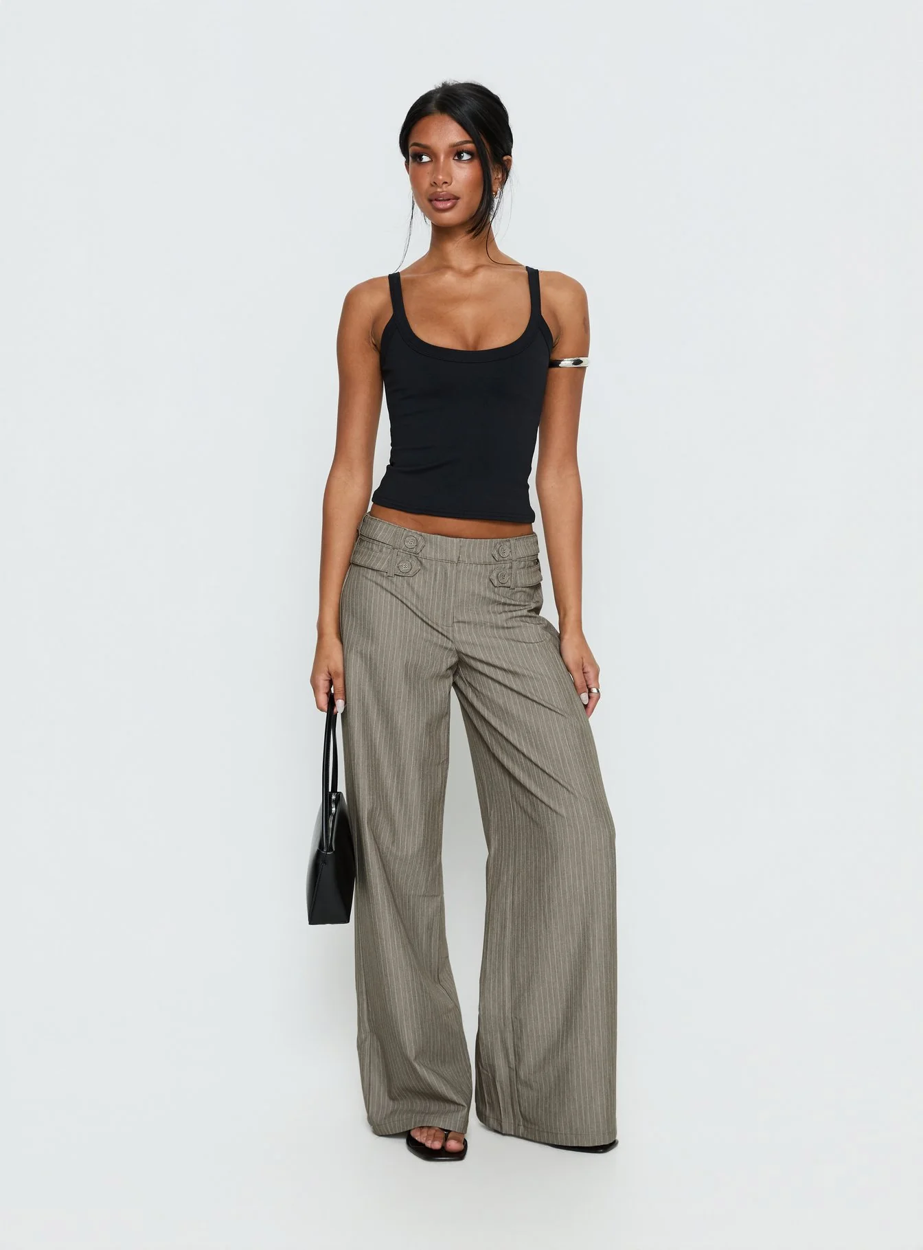Jette Tailored Buckle Pant Taupe Pinstripe - Image 3