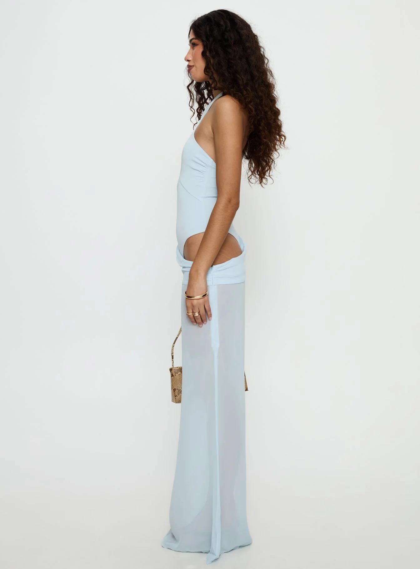 Jewelle One Shoulder Sheer Maxi Dress Blue - Image 3