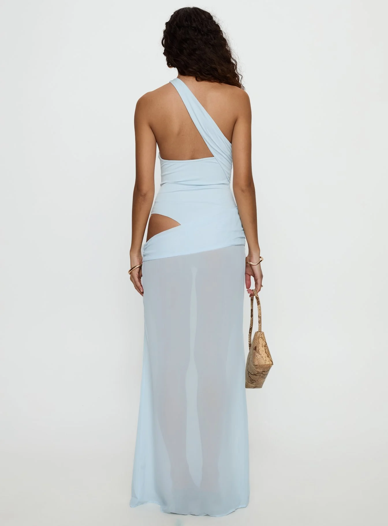 Jewelle One Shoulder Sheer Maxi Dress Blue - Image 4