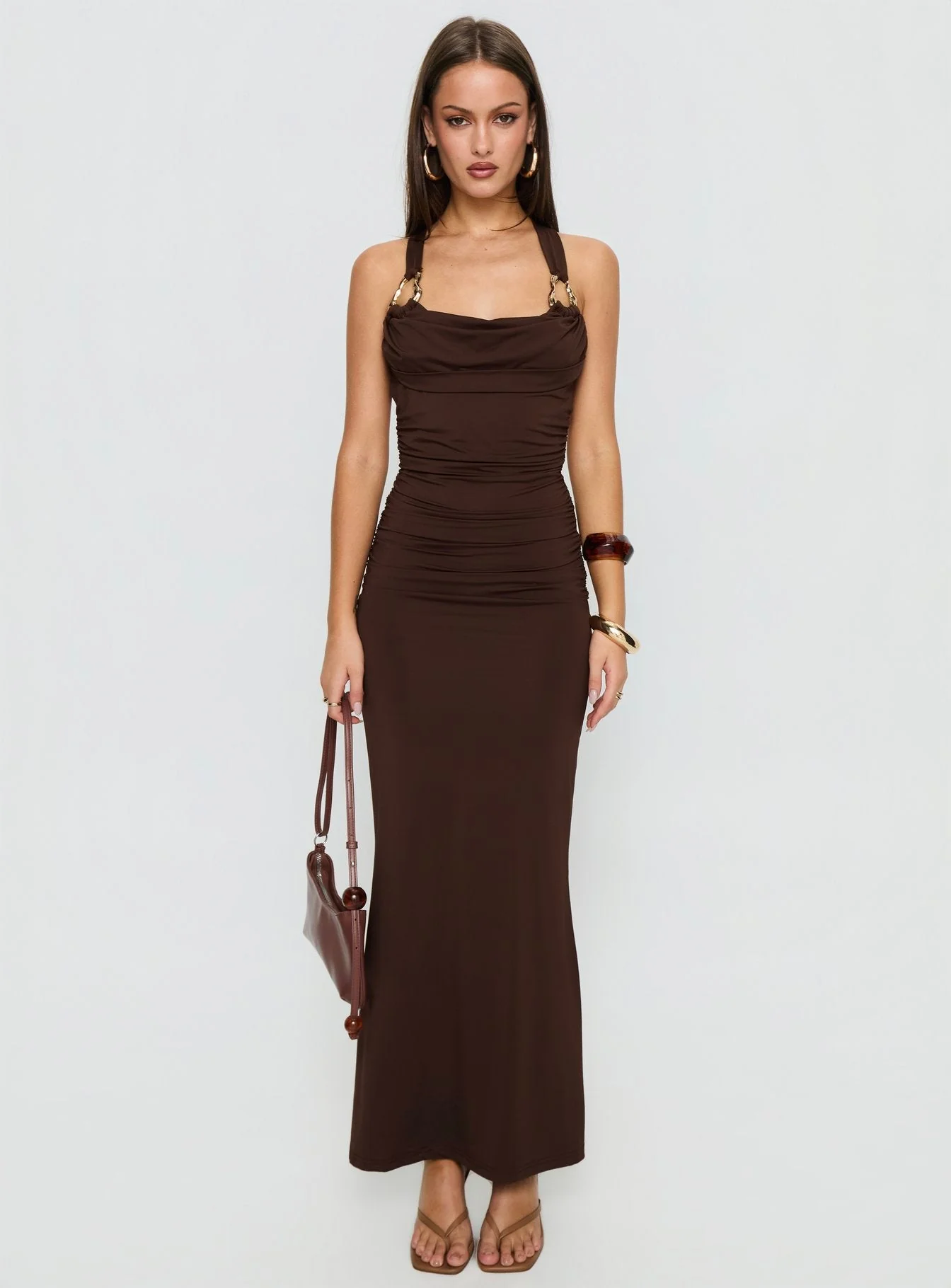 Josefa Ruched Hardware Maxi Dress Chocolate - Image 7