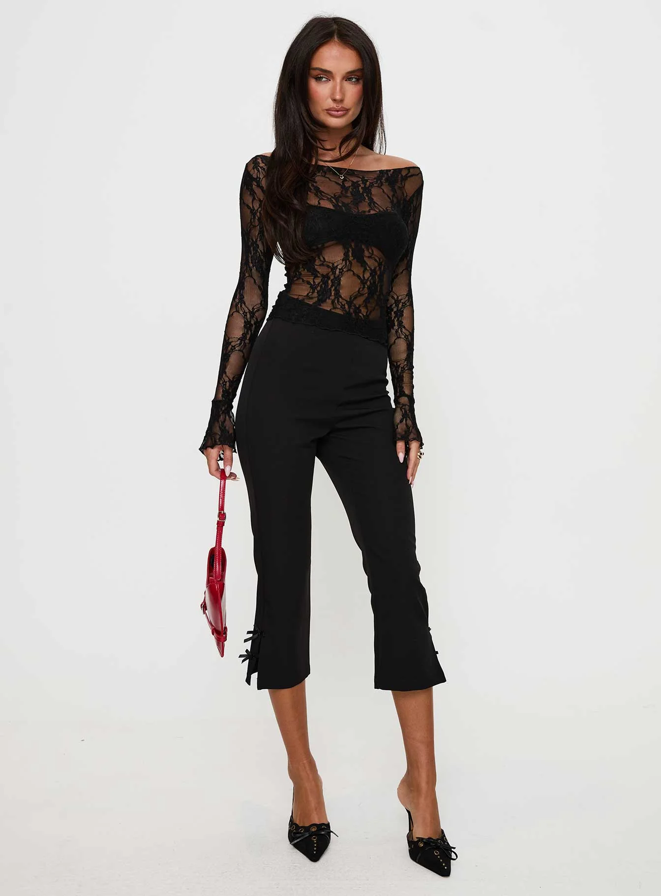 Junah Sheer Lace Long Sleeve Top Black - Image 3