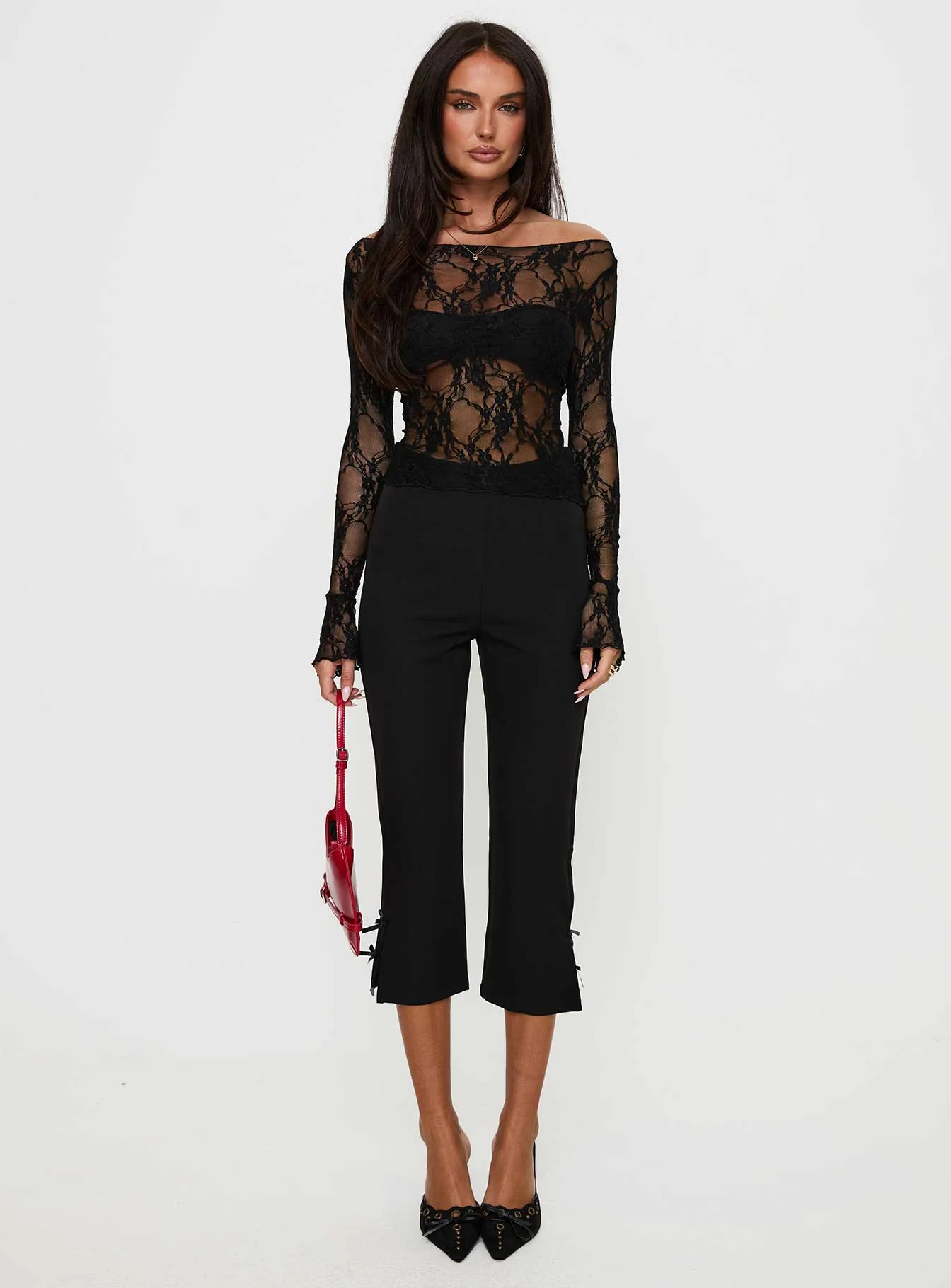 Junah Sheer Lace Long Sleeve Top Black - Image 7