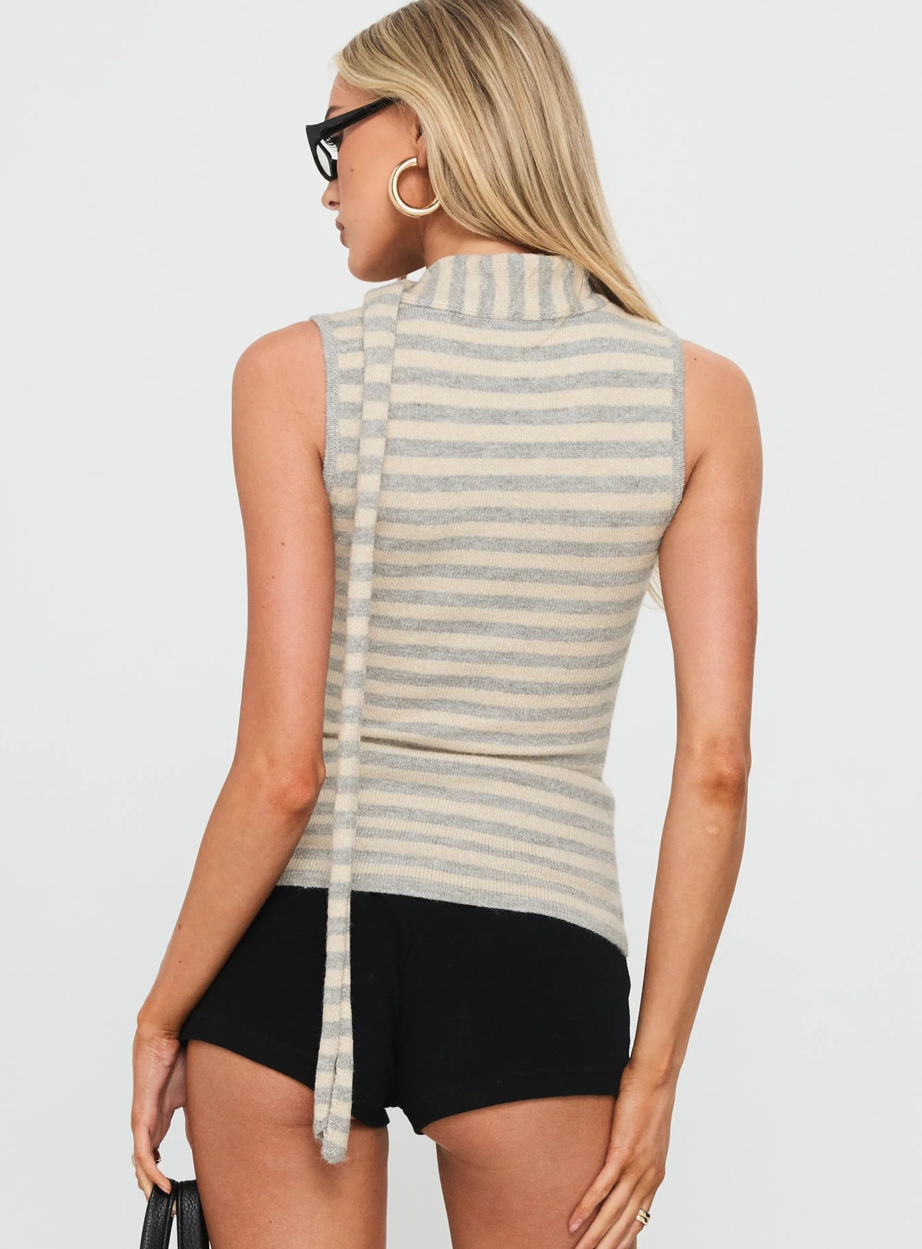 Roana Reversible Scarf Tie Knit Top Grey Stripe - Image 5