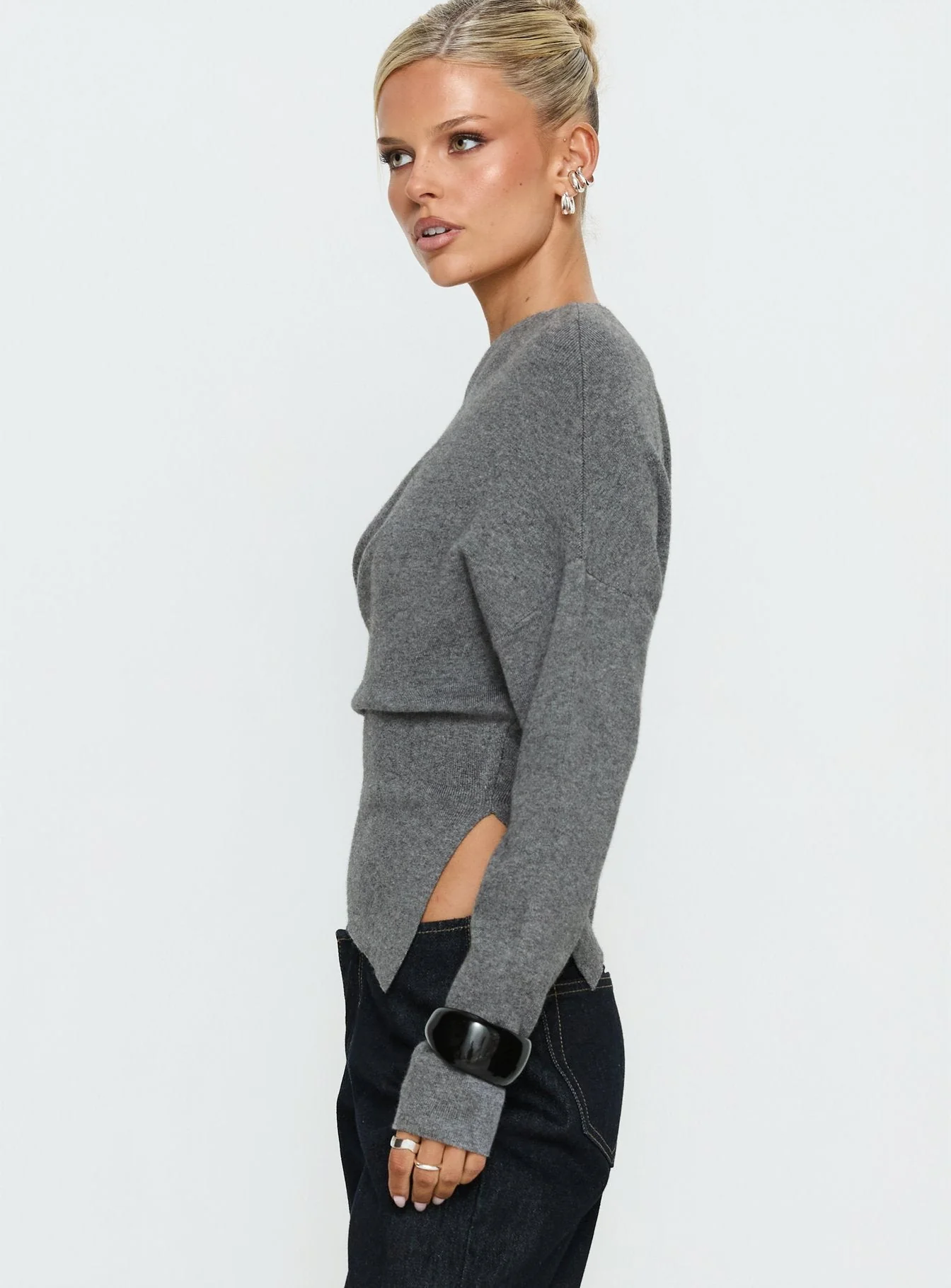 Kaelith Off shoulder Knit Sweater Dark Grey - Image 4