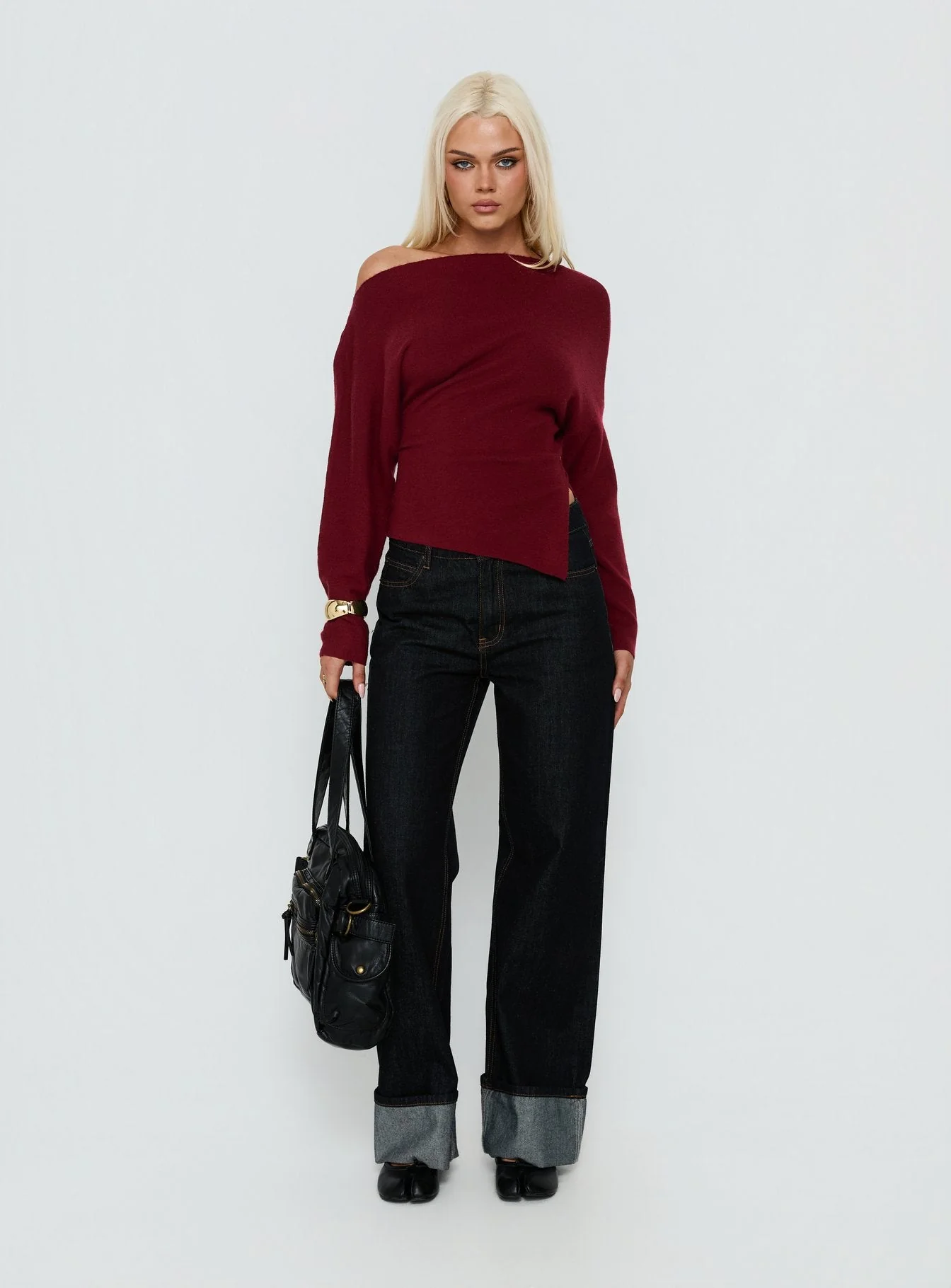 Kaelith Off Shoulder Knit Sweater Wine - Image 2