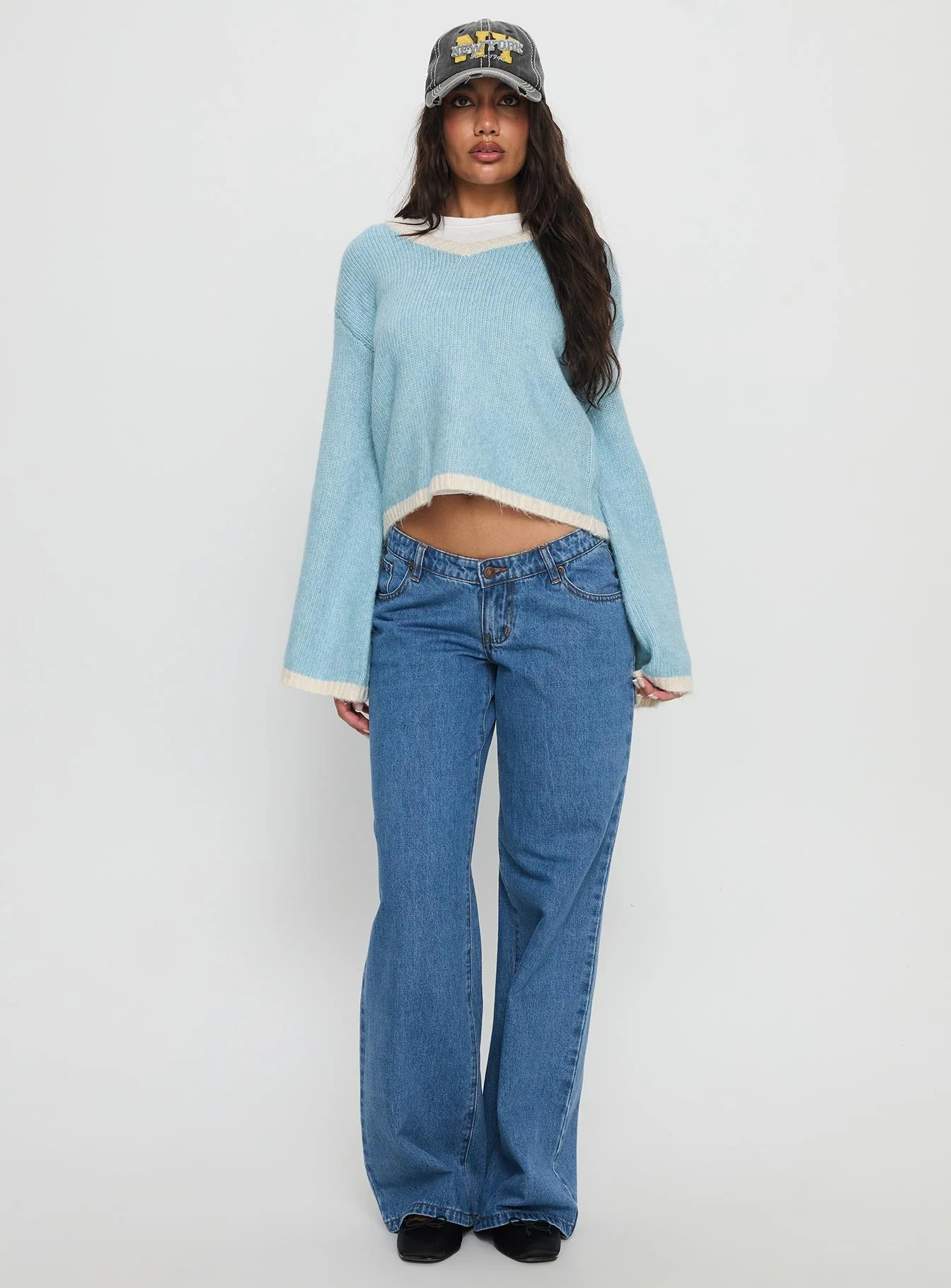 Kaena V Neck Knit Sweater Blue / White - Image 2