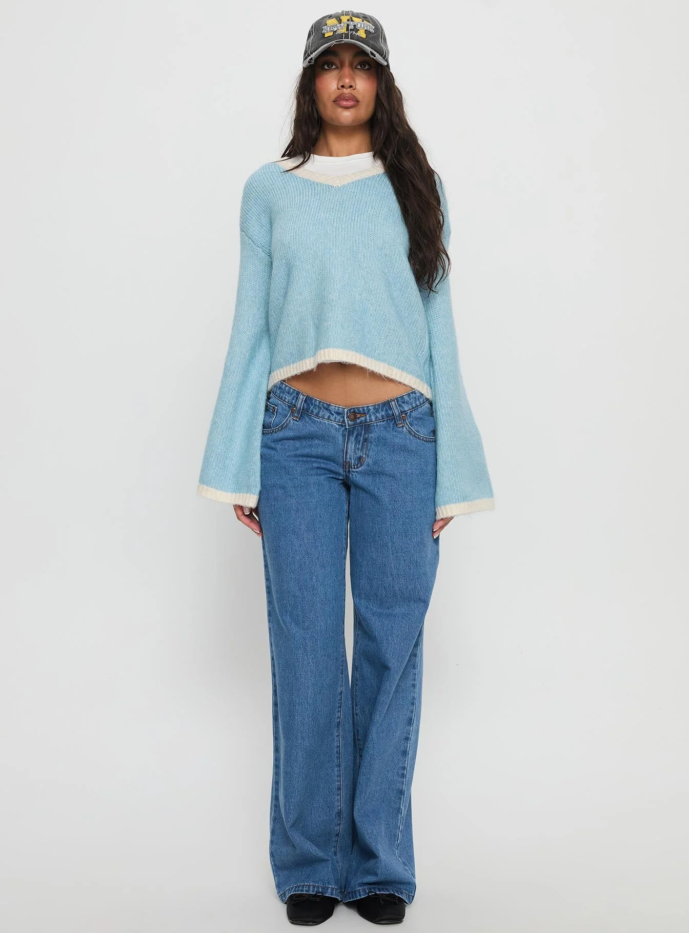 Kaena V Neck Knit Sweater Blue / White - Image 6