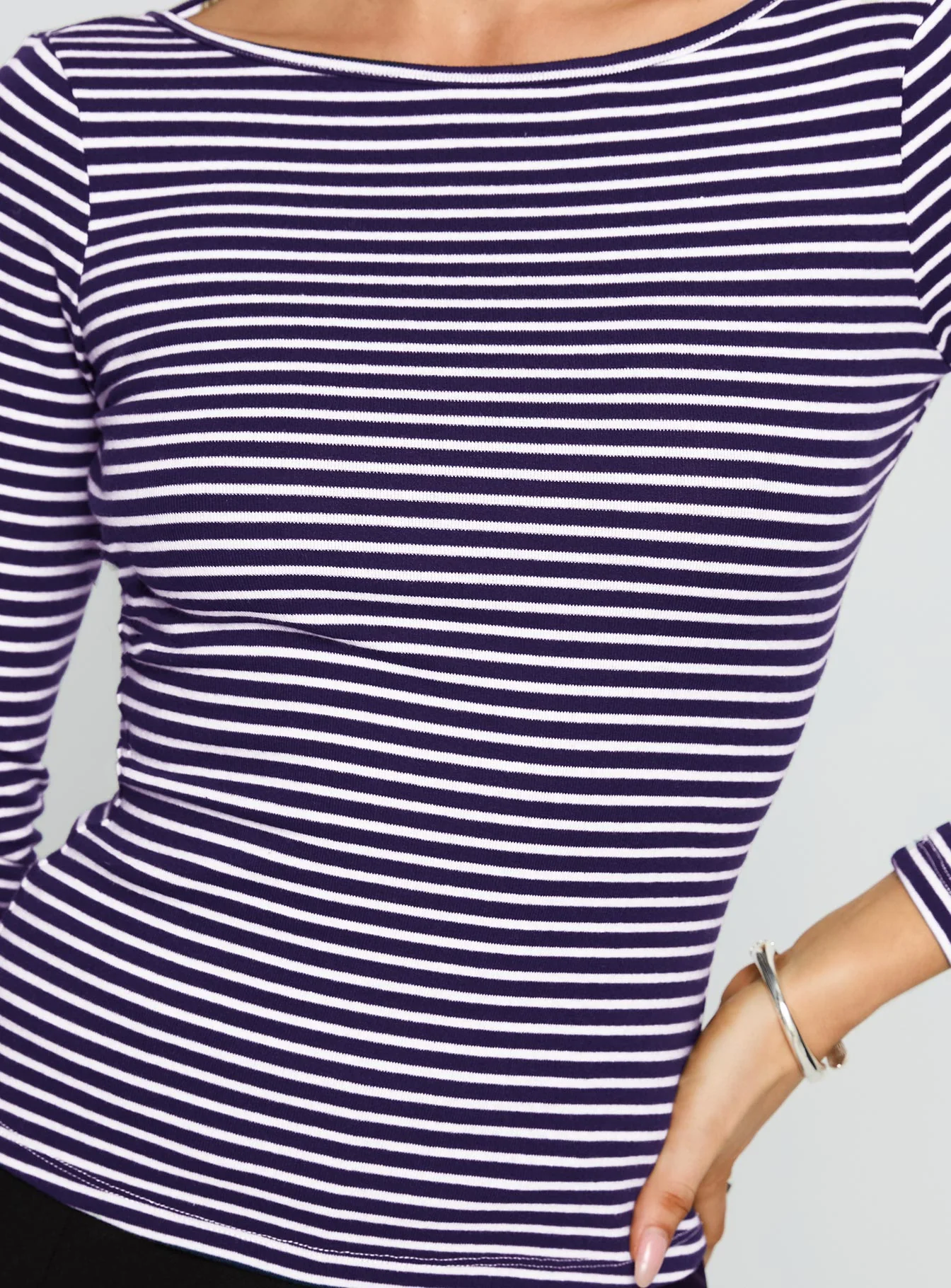 Kambri Backless Long Sleeve Top Navy / White Stripe - Image 6