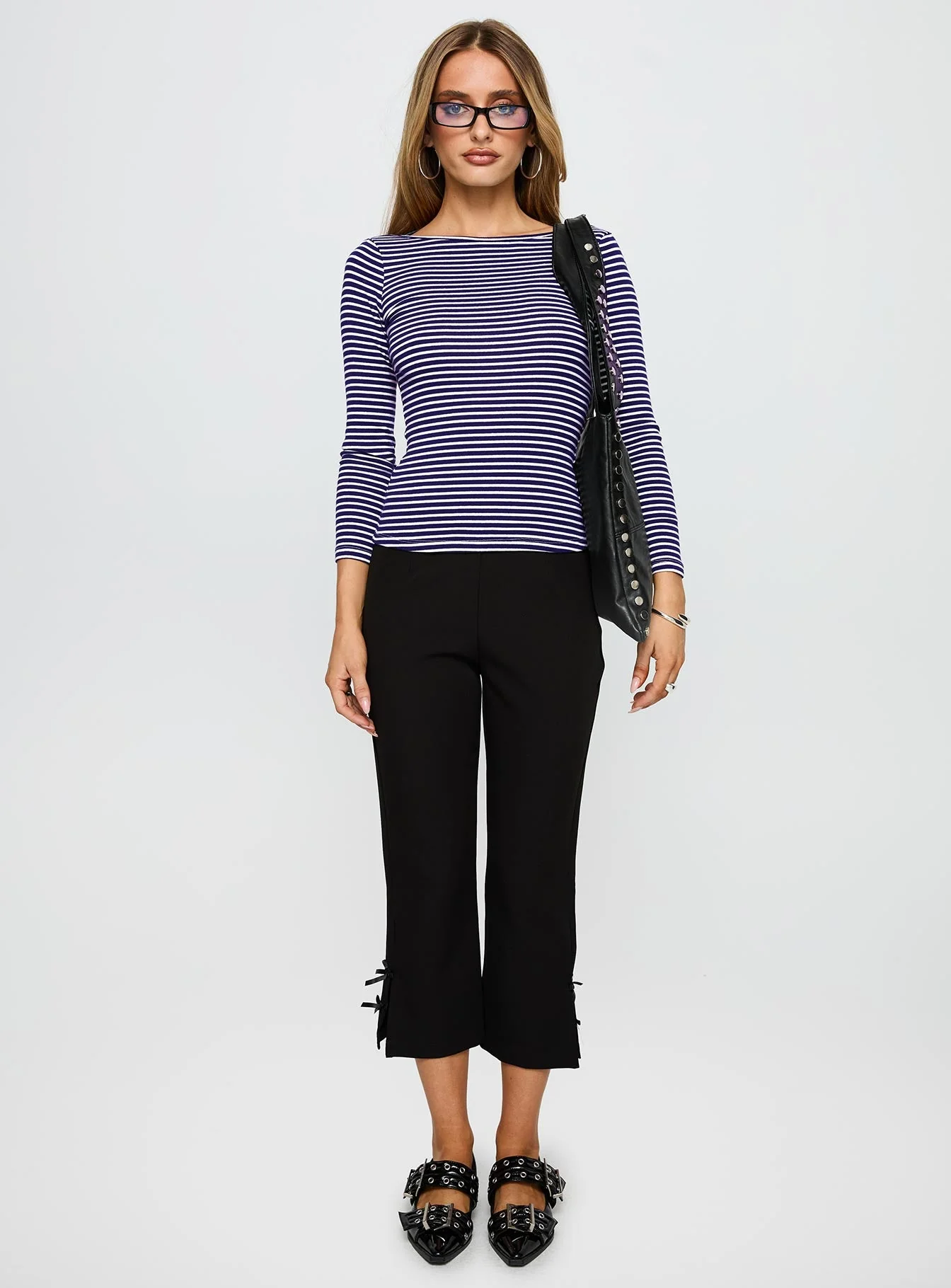 Kambri Backless Long Sleeve Top Navy / White Stripe - Image 7