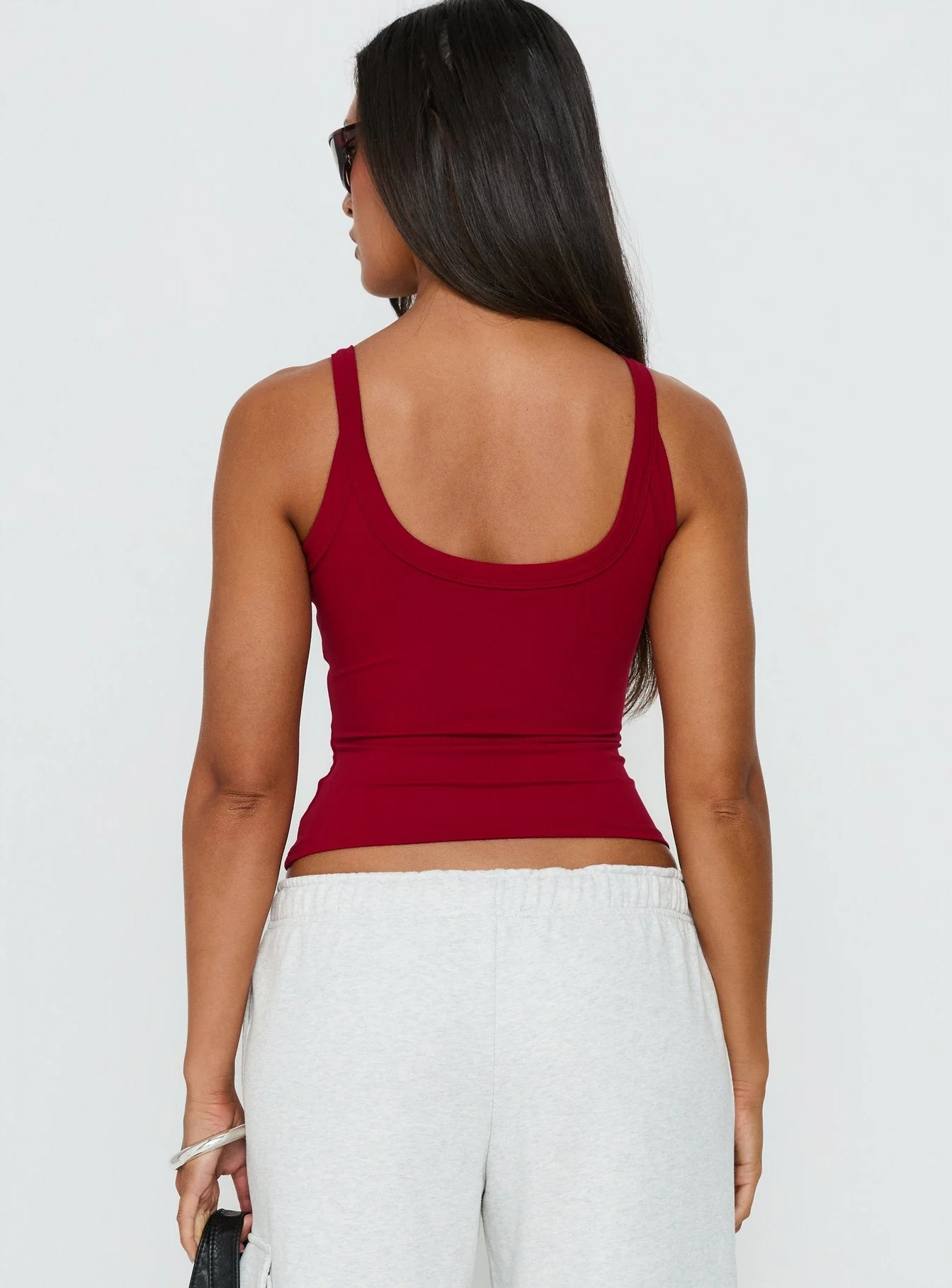 Kasper Cinched Longline Tank Top Wine - Image 5