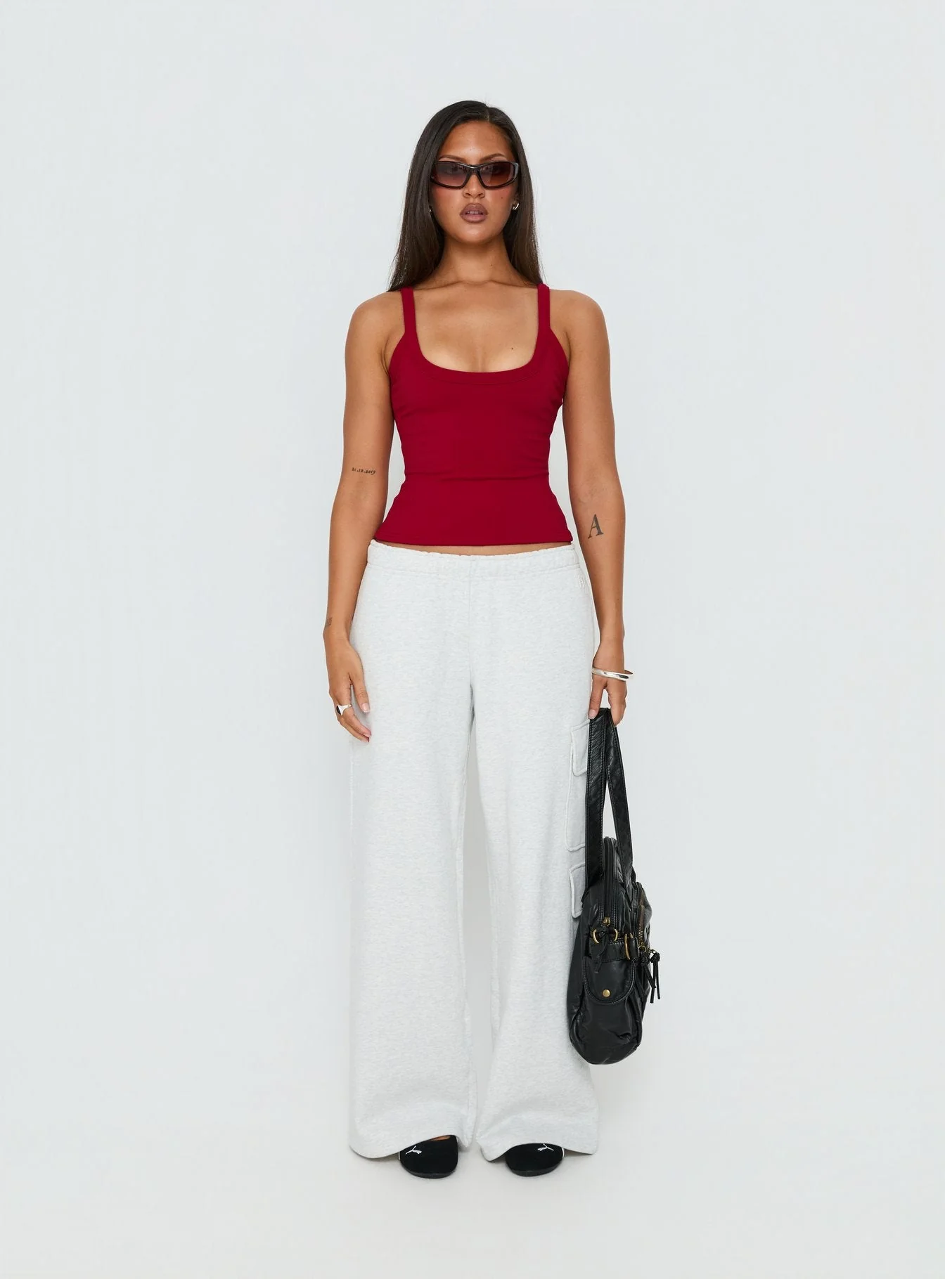 Kasper Cinched Longline Tank Top Wine - Image 7