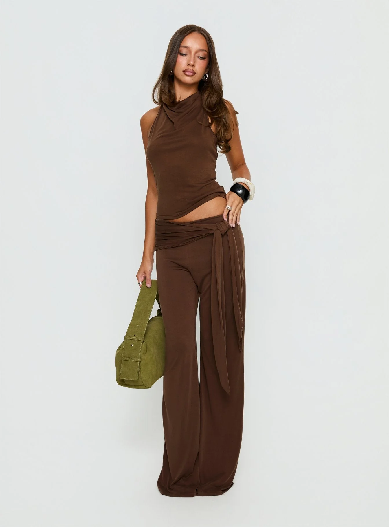 Katiana High Neck Cowl Top Brown - Image 3