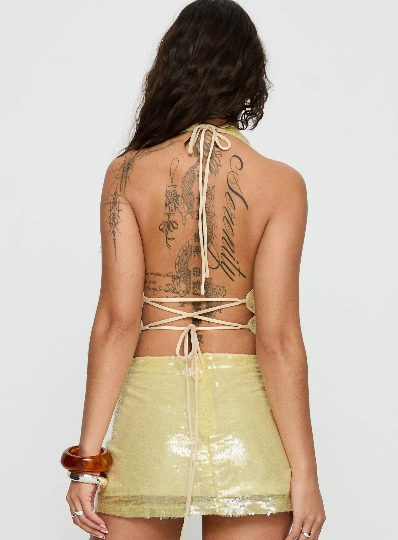 Katryna Plunge Neck Sequin Top Yellow - Image 5