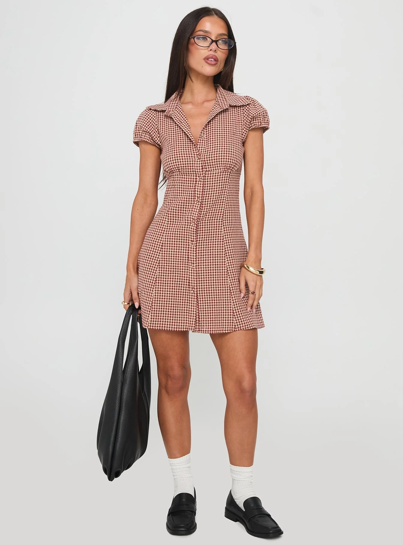 Kavira Tie Bust Shirt Dress Red Gingham - Image 2