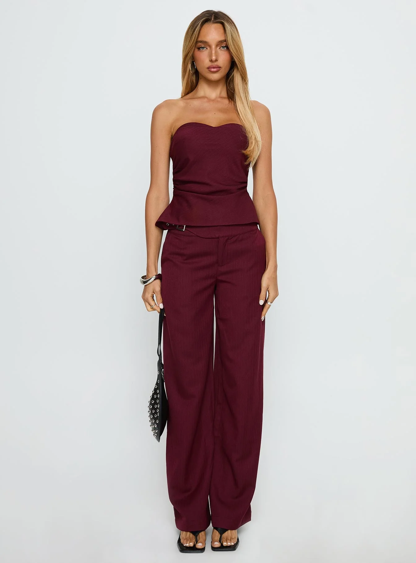 Keighly Strapless Draped Top Berry Pinstripe - Image 7
