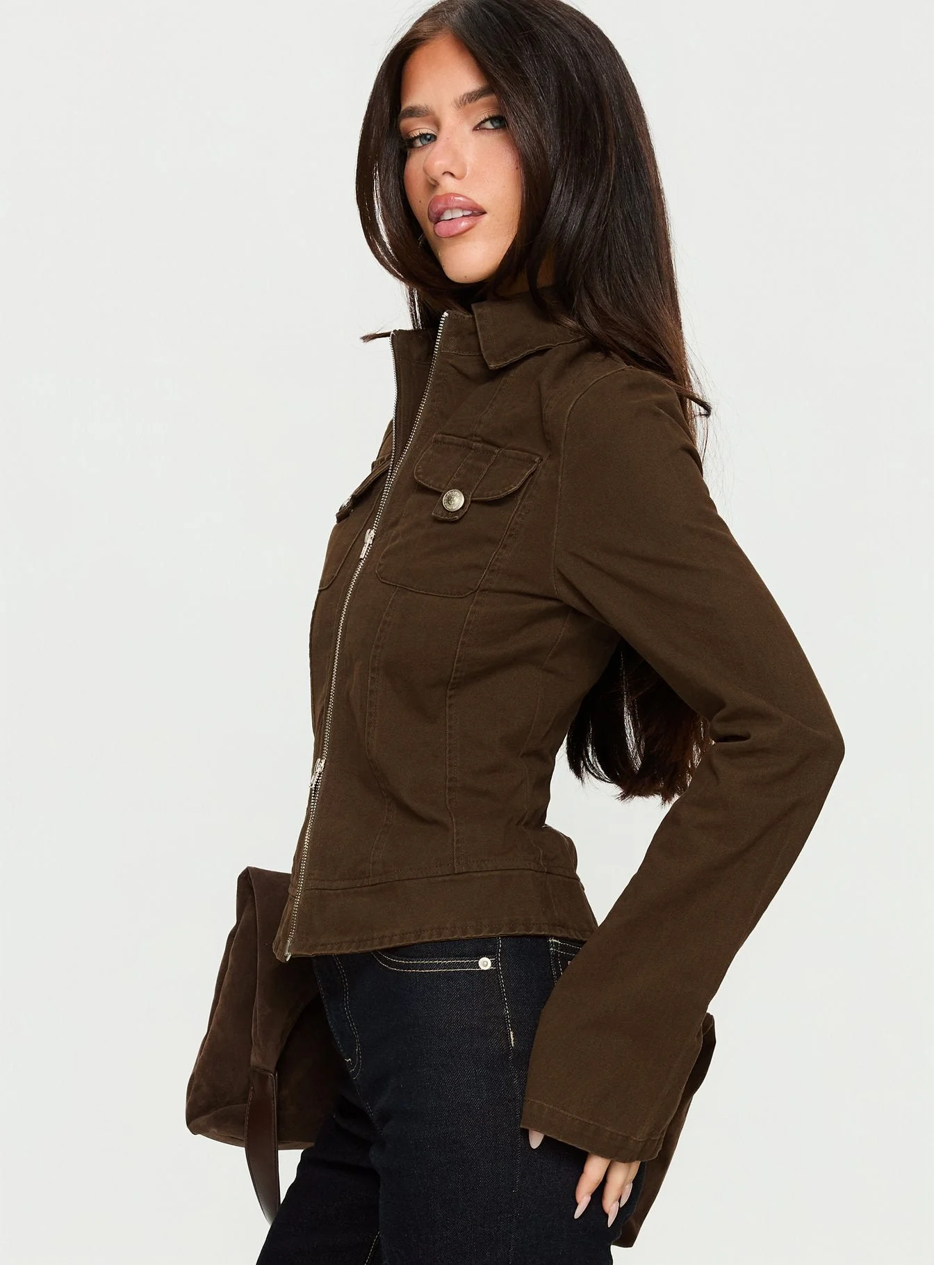 Kelehan Long Sleeve Zip Front Jacket Stonewashed Brown - Image 4