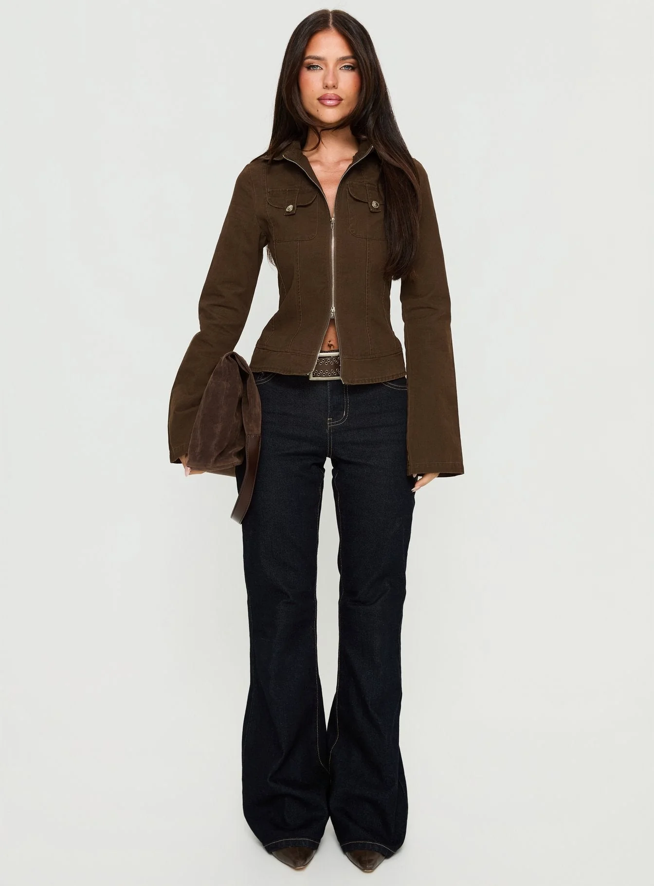 Kelehan Long Sleeve Zip Front Jacket Stonewashed Brown - Image 7