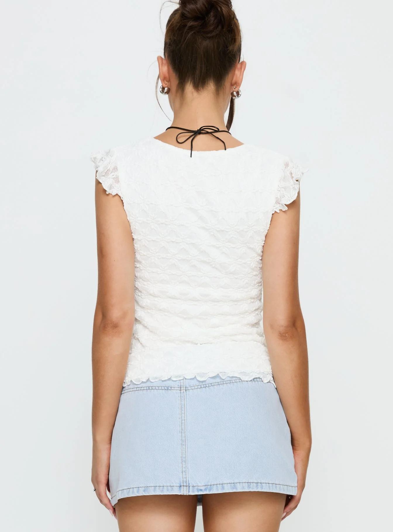 Kelie Textured Plunge Neck Top White - Image 5