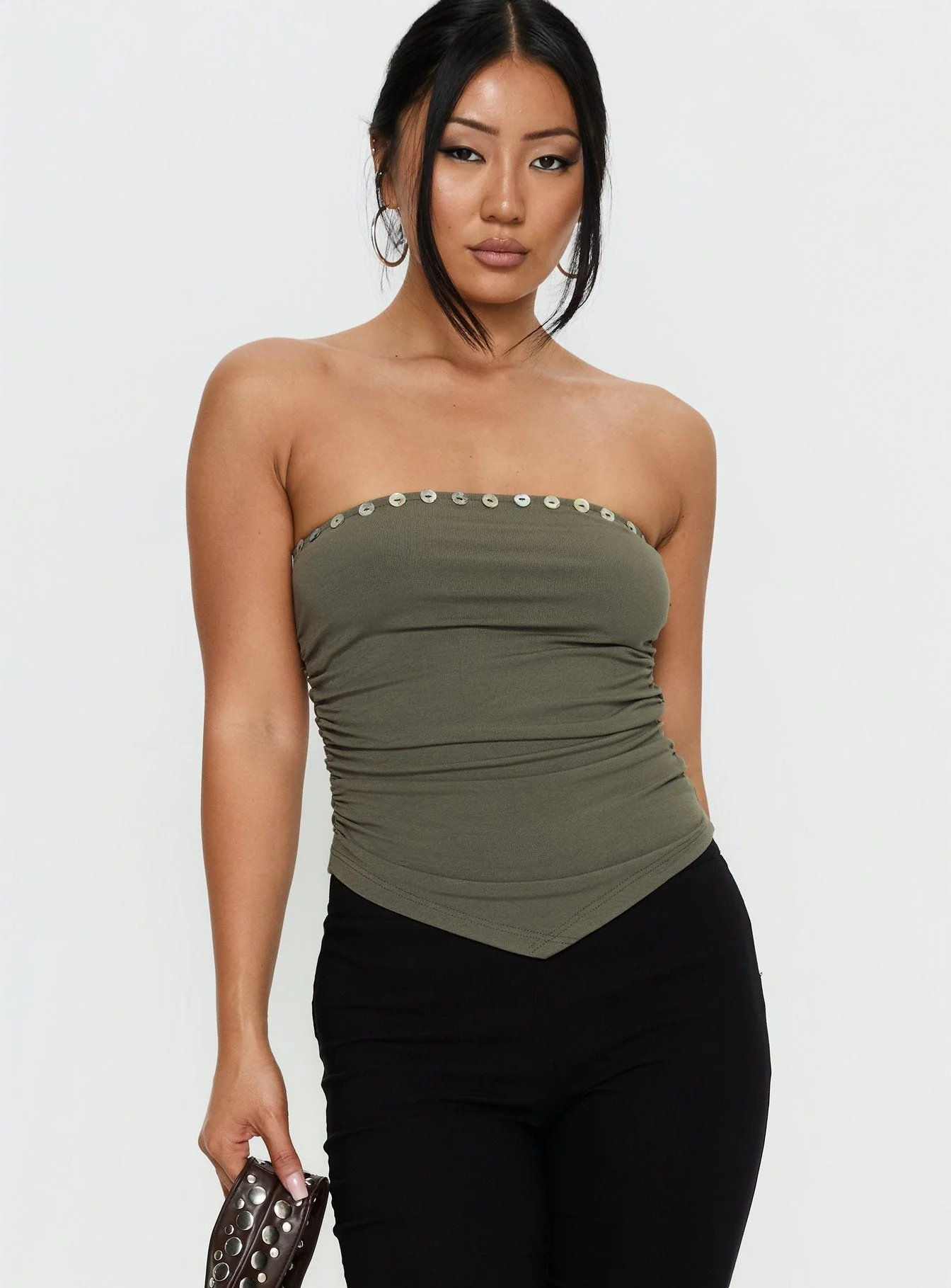 Kellyn Button Detail Strapless Top Green - Image 2