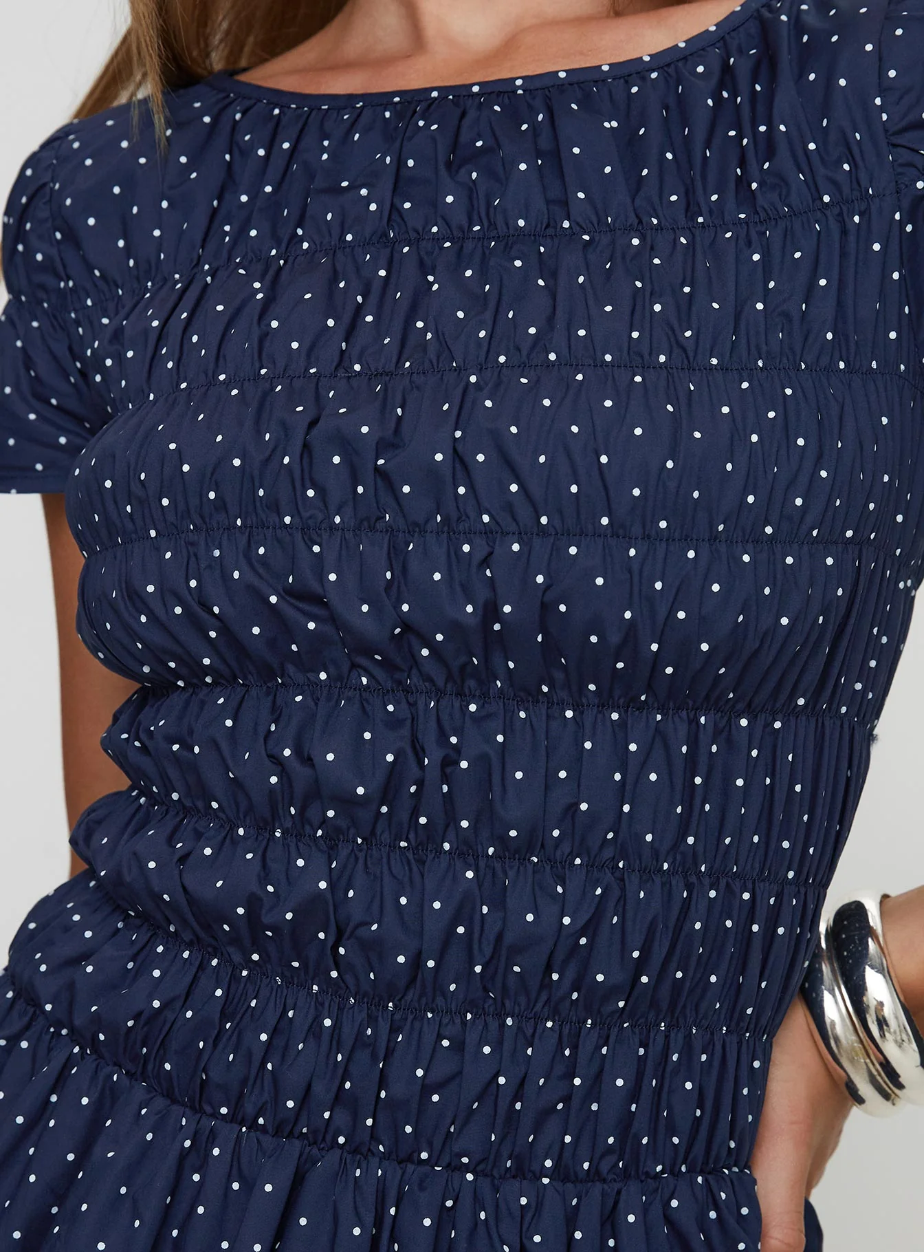 Kennedia Shirred Bubble Hem Mini Dress Navy - Image 6