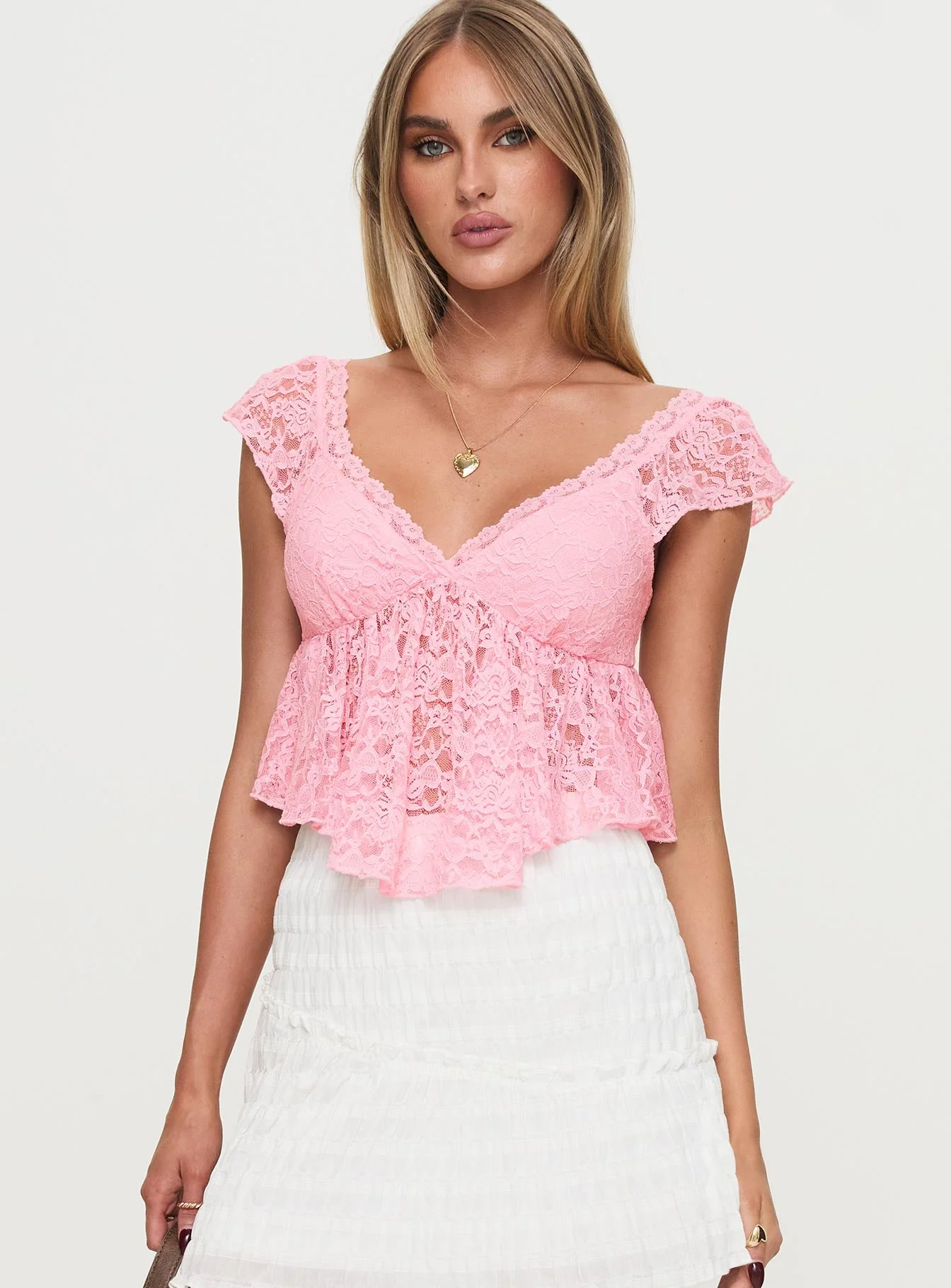 Keogh Frill Lace Top Pink - Image 2