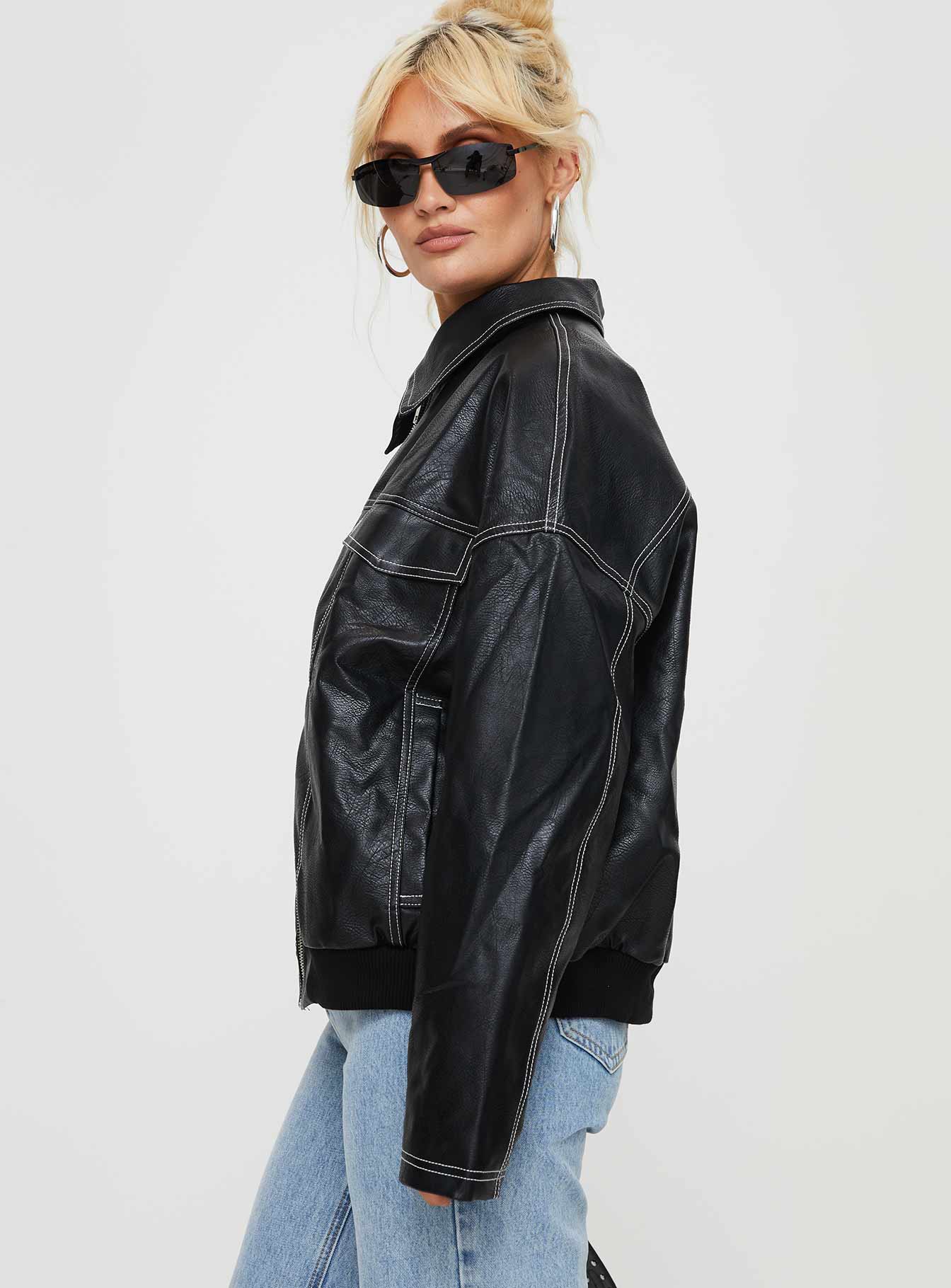Kingsley Contrast Stitch Pu Jacket Black - Image 4