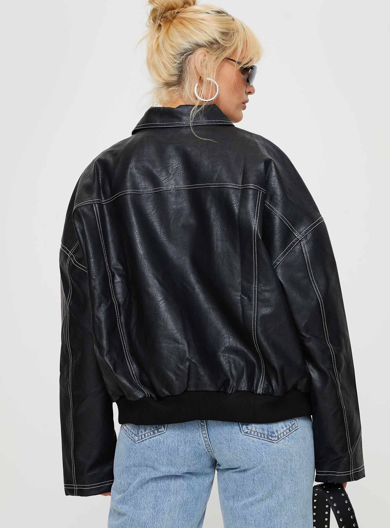 Kingsley Contrast Stitch Pu Jacket Black - Image 5