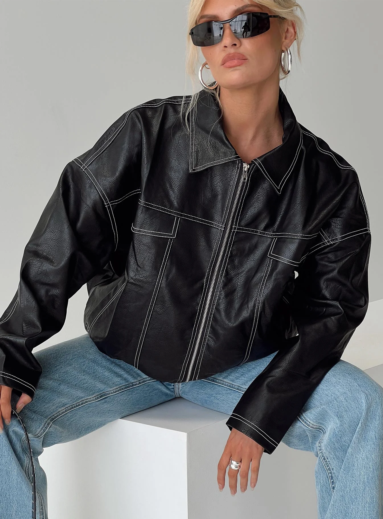 Kingsley Contrast Stitch Pu Jacket Black - Image 6