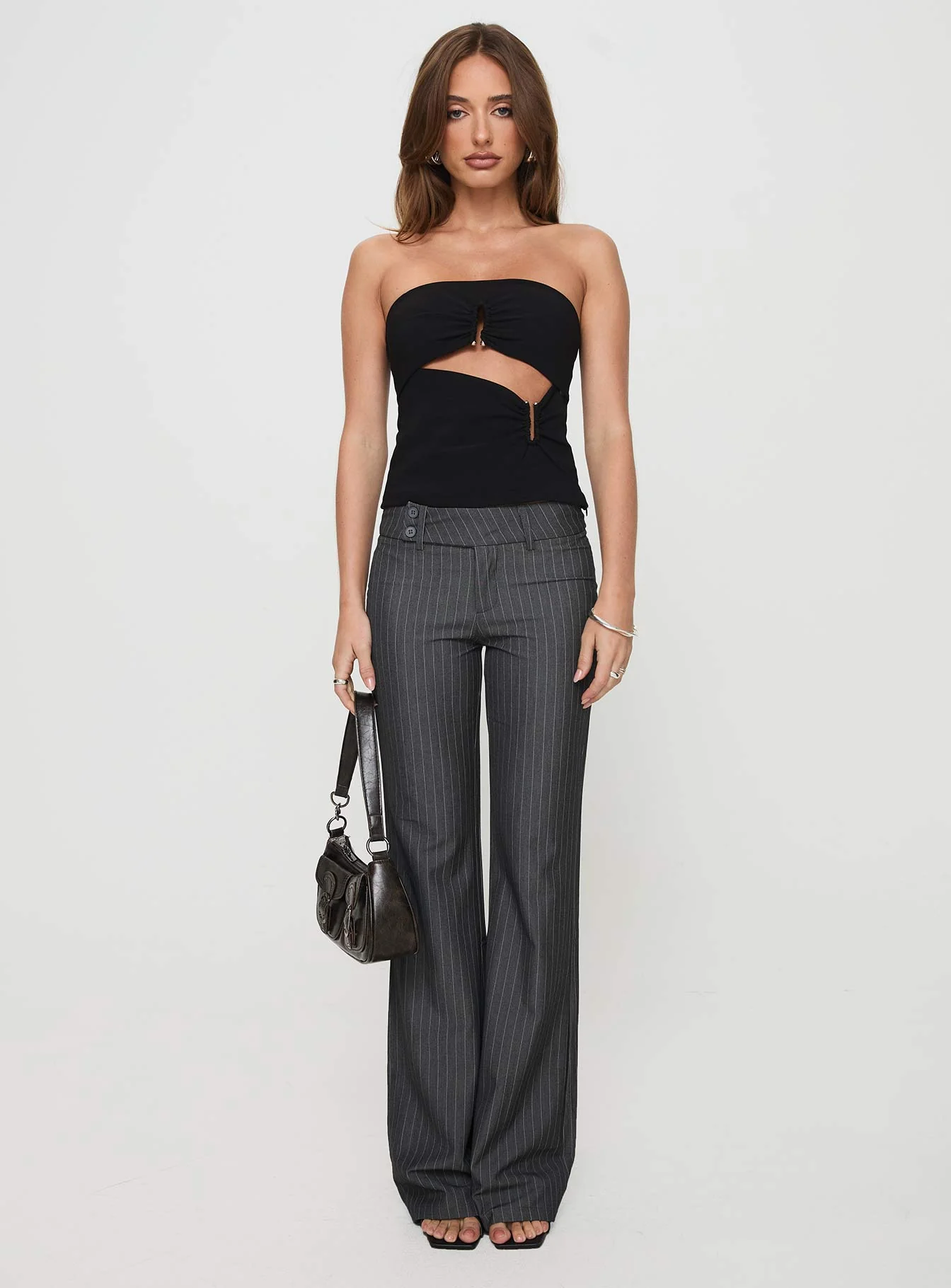 Kinkirk Flared Pants Grey Pinstripe - Image 7