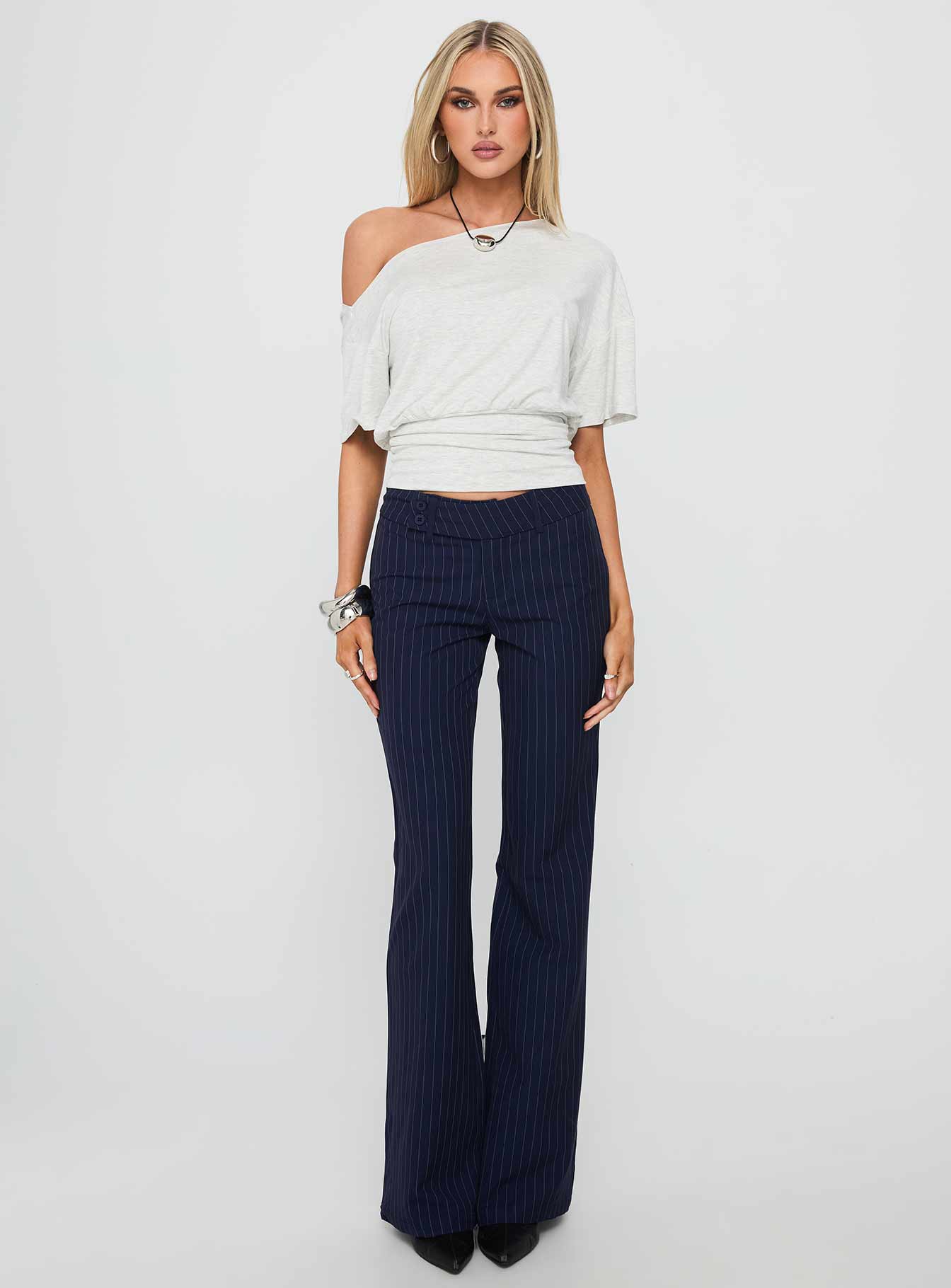 Kinkirk Flared Pants Navy Pinstripe - Image 7