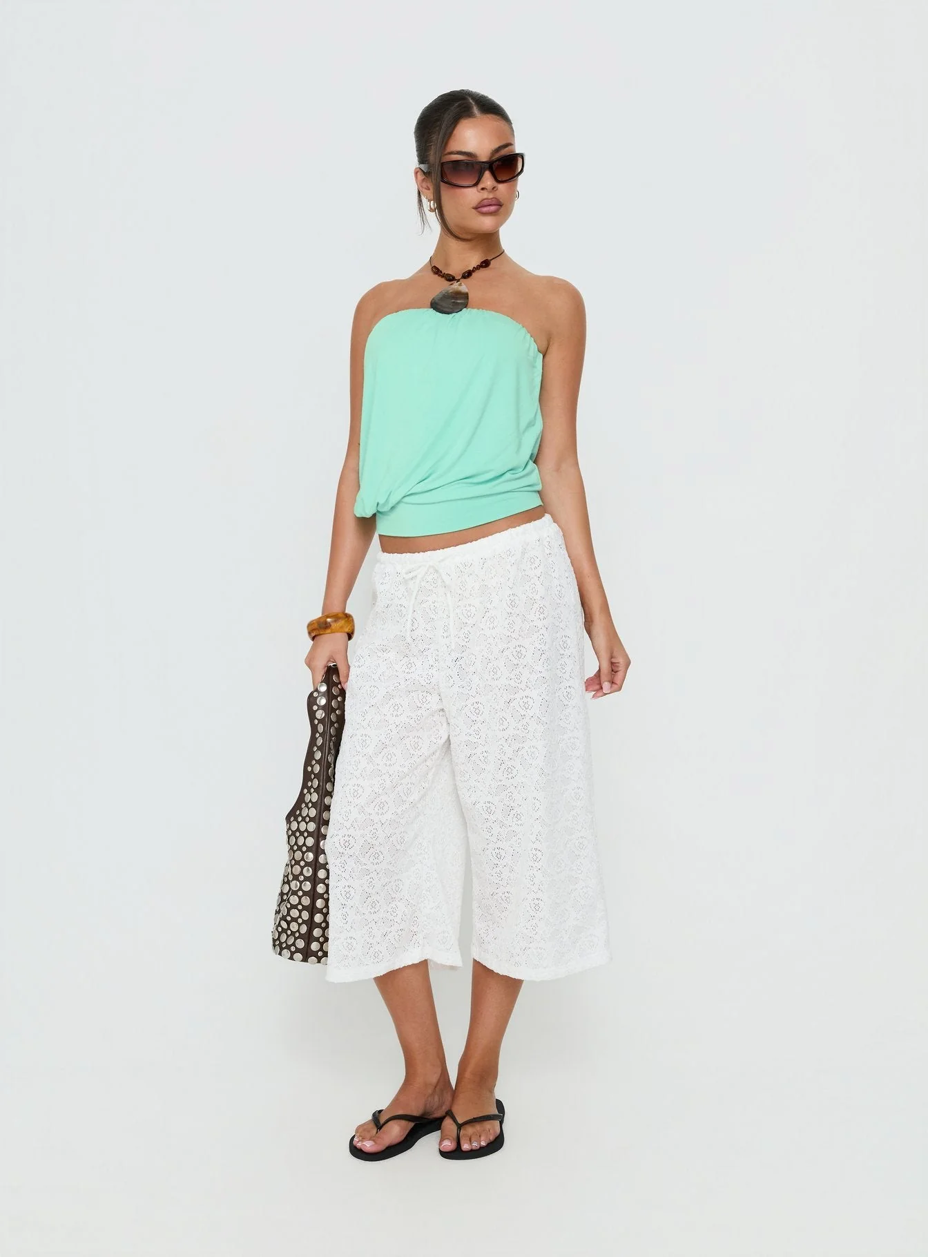 Kiss Me Quick 3/4 Lace Drawstring Pants White - Image 2