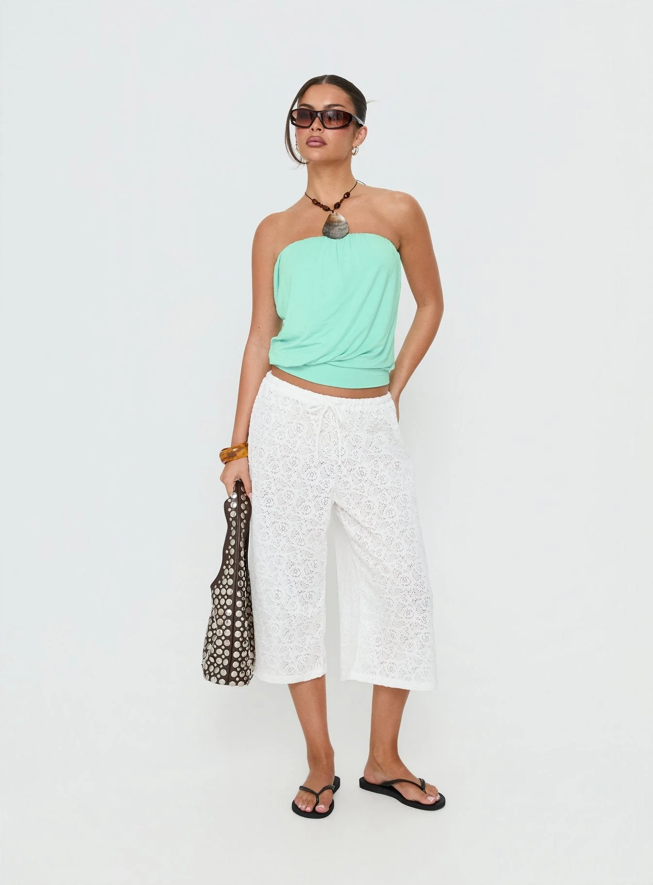 Kiss Me Quick 3/4 Lace Drawstring Pants White - Image 3