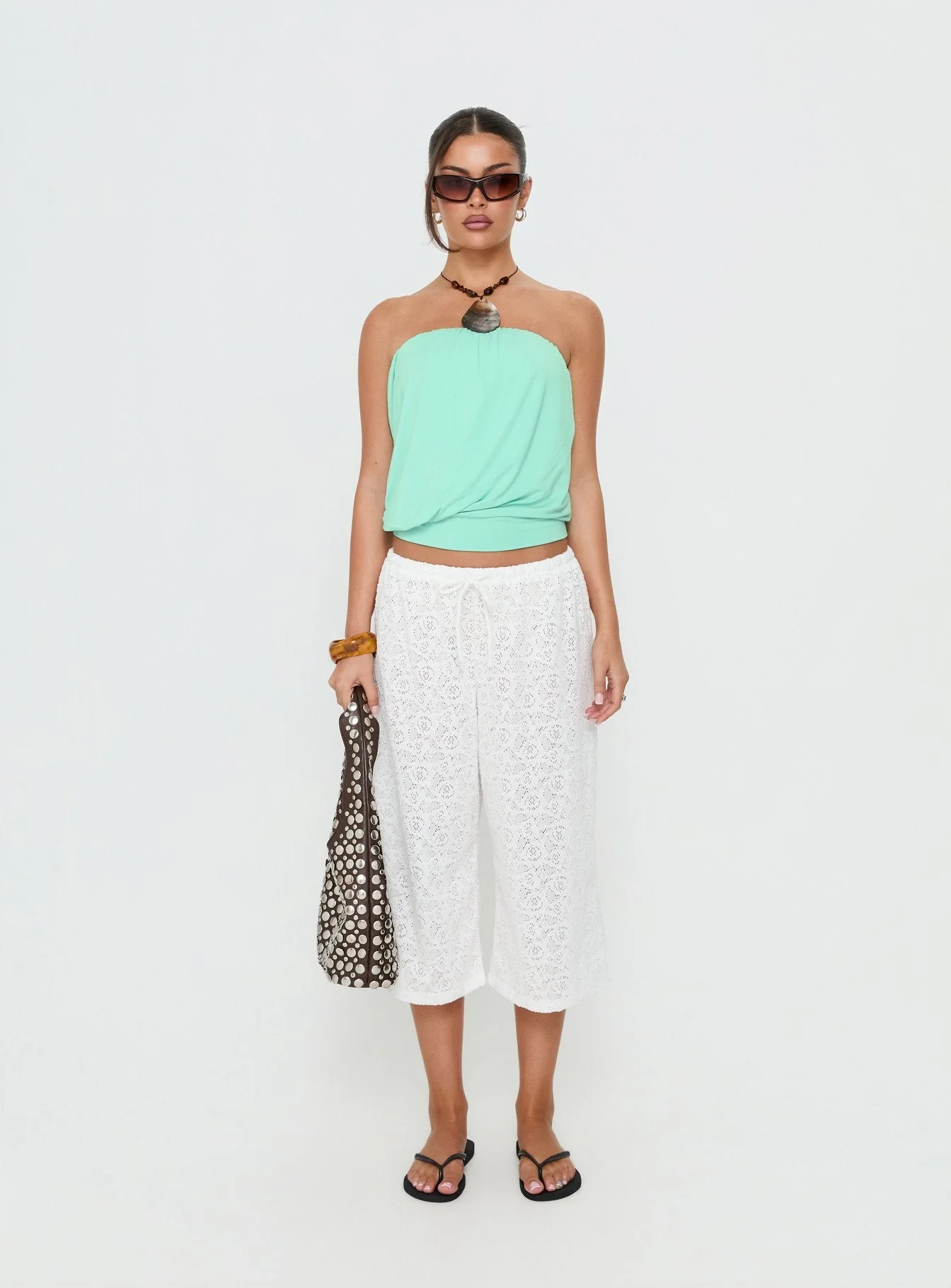 Kiss Me Quick 3/4 Lace Drawstring Pants White - Image 7