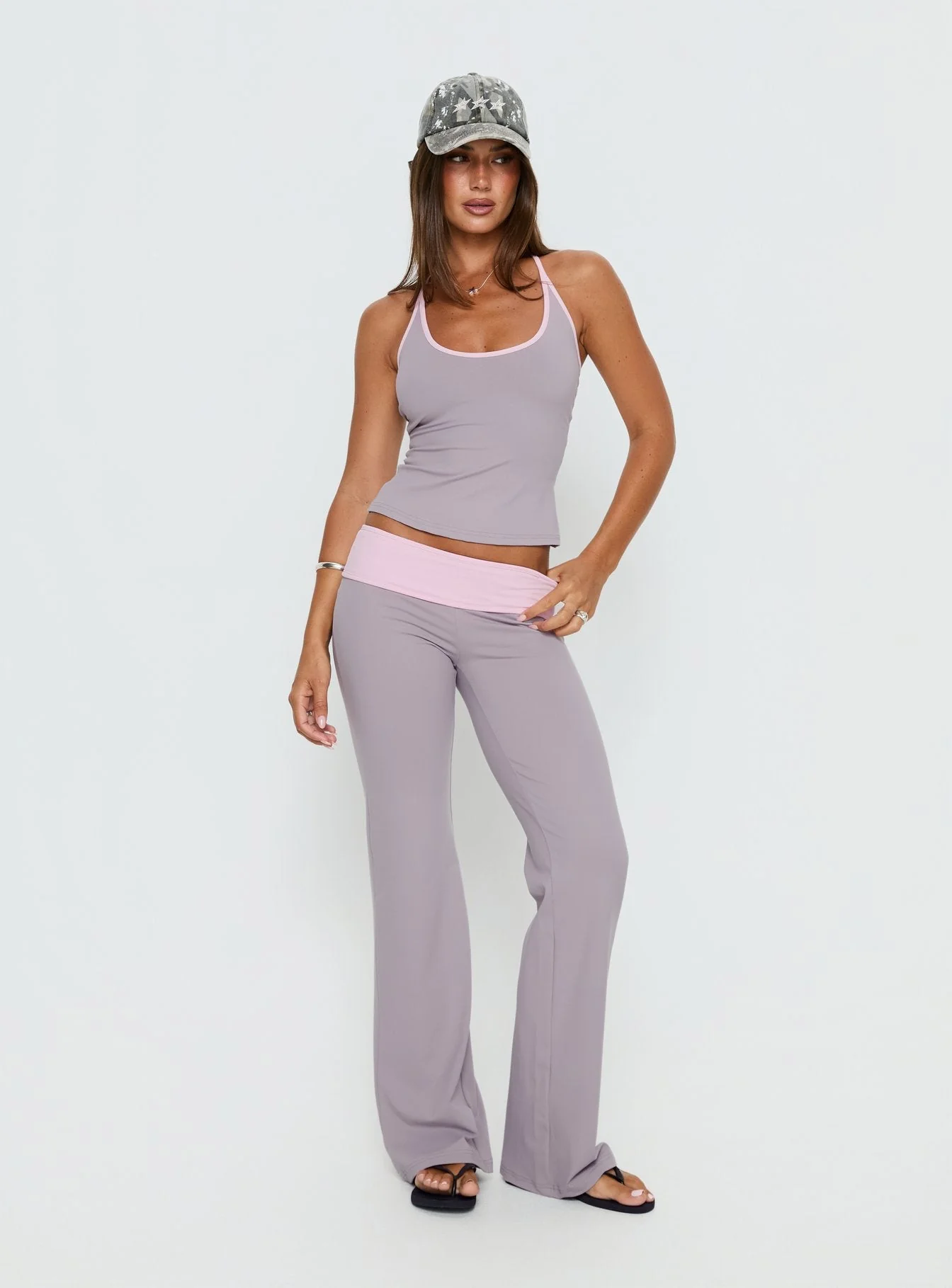 Kobee Jersey Flare Pants Slate / Dusty Pink - Image 3