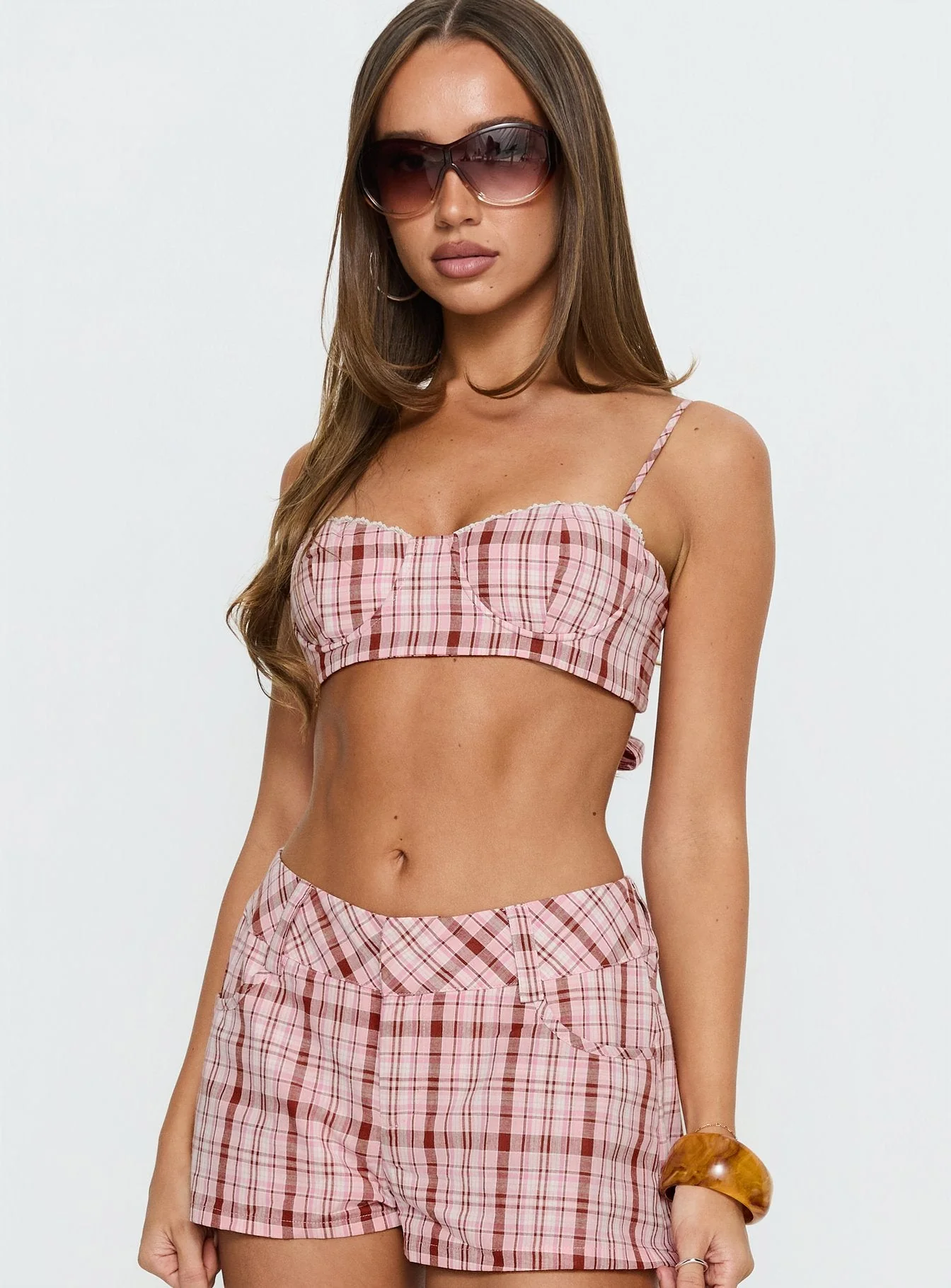 Kosi Micro Crop Bra Top Pink Check - Image 2