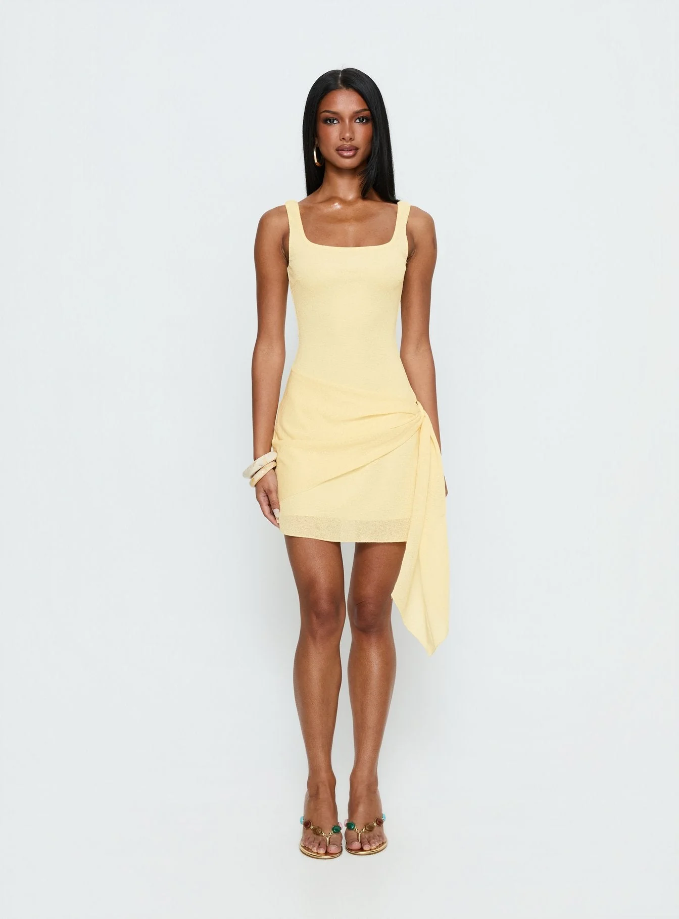 Kristoni Ruched Scarf Mini Dress Lemon Yellow - Image 6